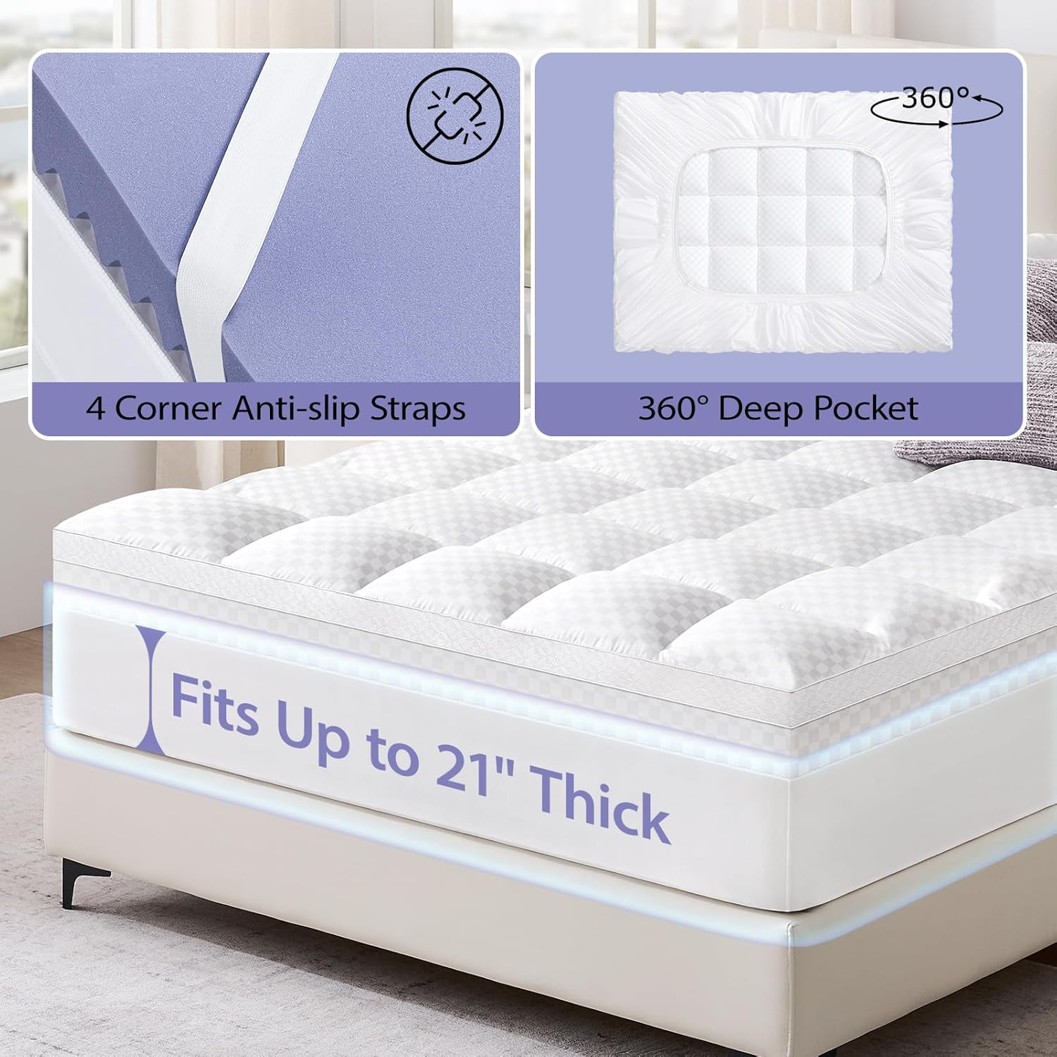 downluxe 4 Inch Queen Memory Foam Mattress Topper Pro Dual Layer 2 Inch Cooling Gel Egg Crate Memory Foam Plus 2 Inch Pillow Top Soft with Deep Pocket - Image 6