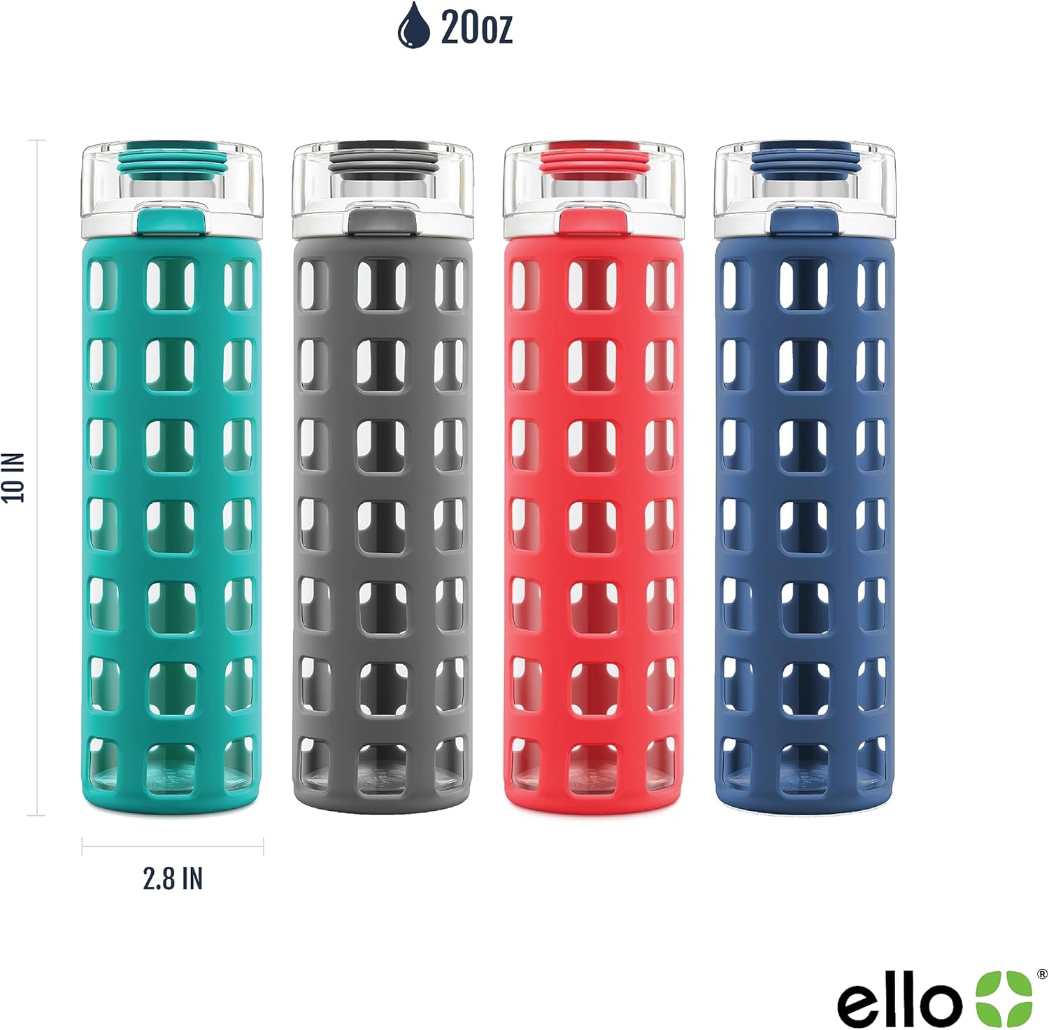 Ello Syndicate 20oz Reusable Glass Water Bottle with One-Touch Leak Proof Flip Lid and Protective Non-Slip Silicone Sleeve and Carry Loop for Coffee, Tea and Water, BPA-free, Dishwasher Safe, Mint - Image 4