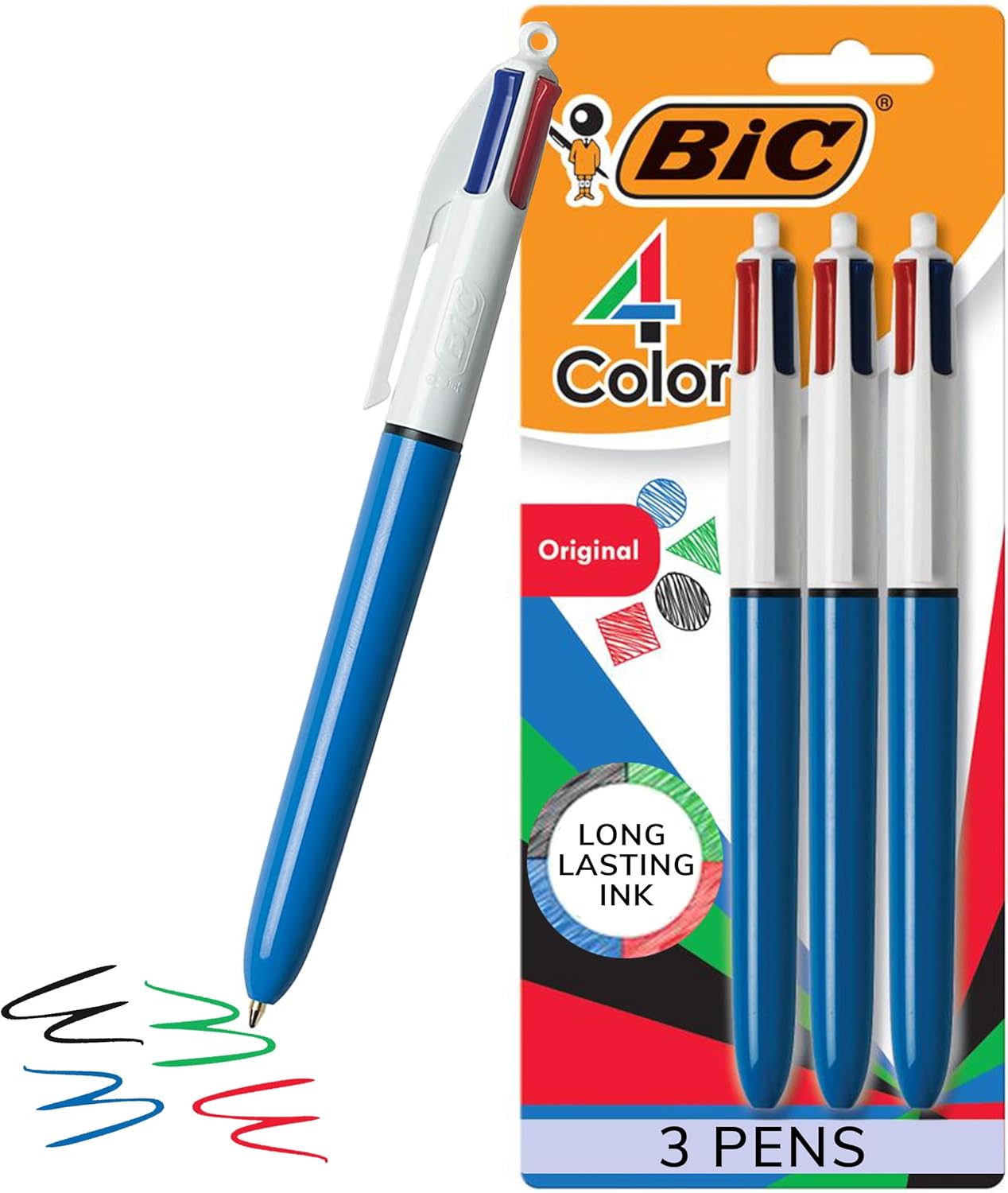 BIC 4-Color Original Retractable Ballpoint Pen with 1.0 mm Medium Point, 3-Count in Assorted Ink - Image 2