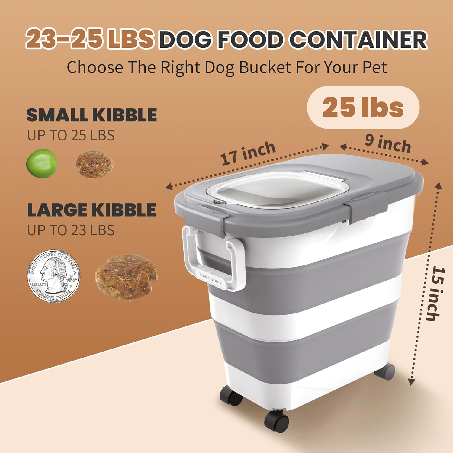 23-25 Lbs Airtight Dog Food Storage Container,Collapsible Dog Food Container with Lid,Wheels,Handle,Large Pet food storage Container with Scoop,Small Food Container for Dog Cat - Image 3