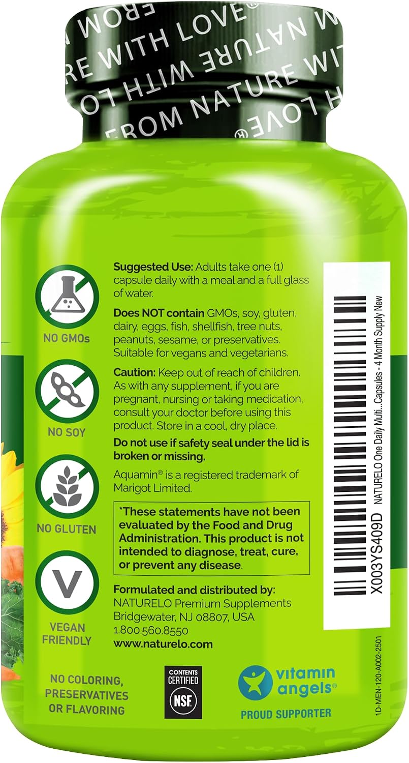 NATURELO Mens Multivitamins - One Daily Multivitamin for Men with Vitamins, Minerals & Organic Whole Foods, Boost Energy & Health, Non-GMO, 120 Vegetarian Capsules - Image 10