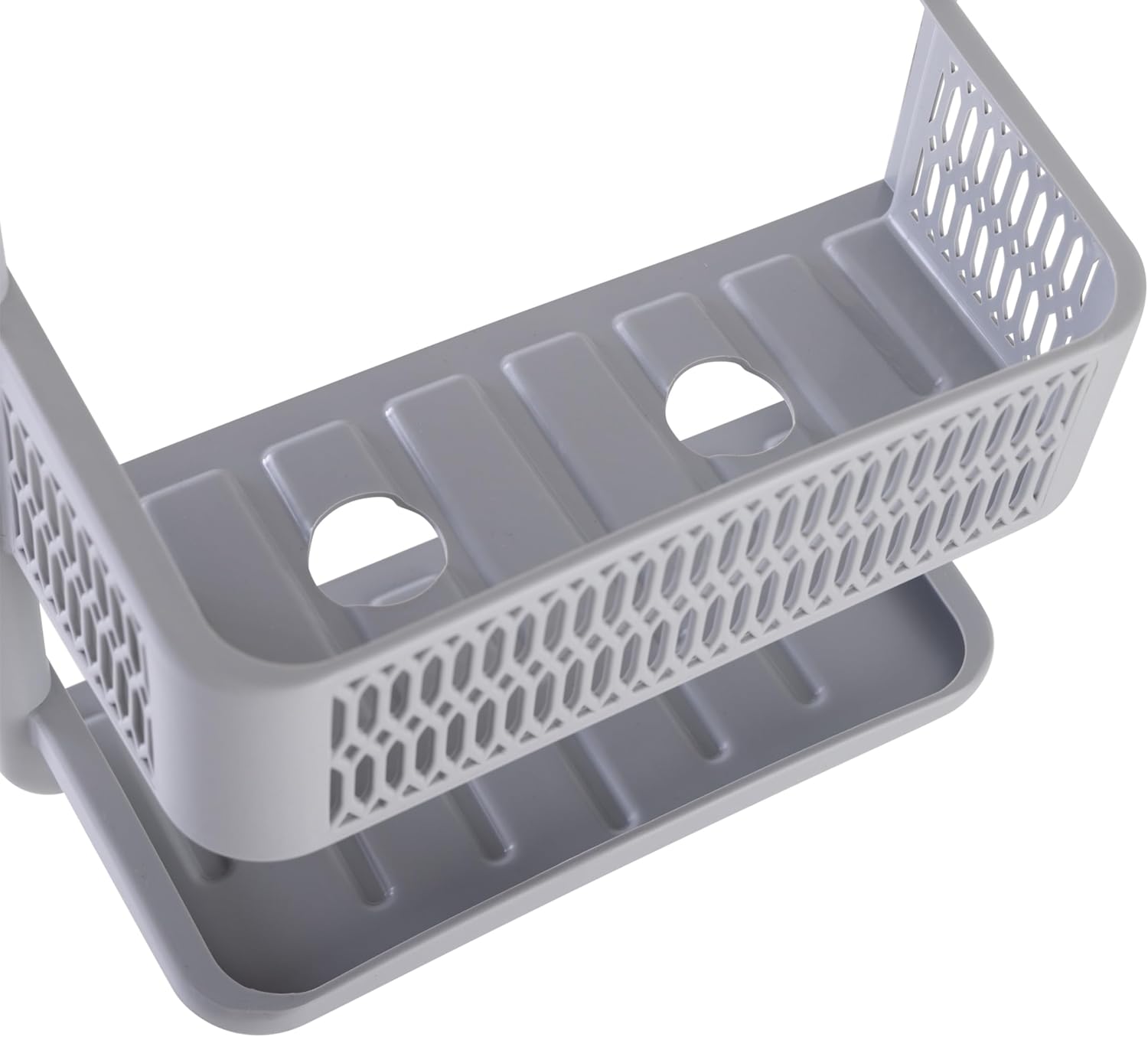 Bath Bliss Molded Shower Caddy | Bathroom Storage | Hangs Over Shower Head | 6 Accessory Hooks | Holds Razors | Washcloths | Accessories | Suction Cup Stability | Grey - Image 7