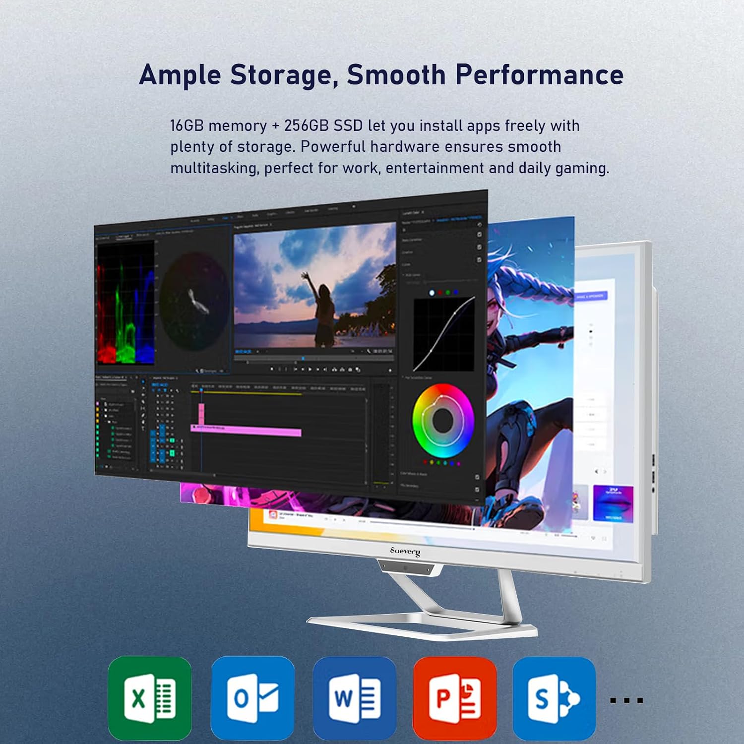 suevery All-in-One Desktop Computer Wi-Fi6 Gaming All in One Business PC White Business AIO Home Office Includes Keyboard & Mouse (I5-16G-256G) - Image 4