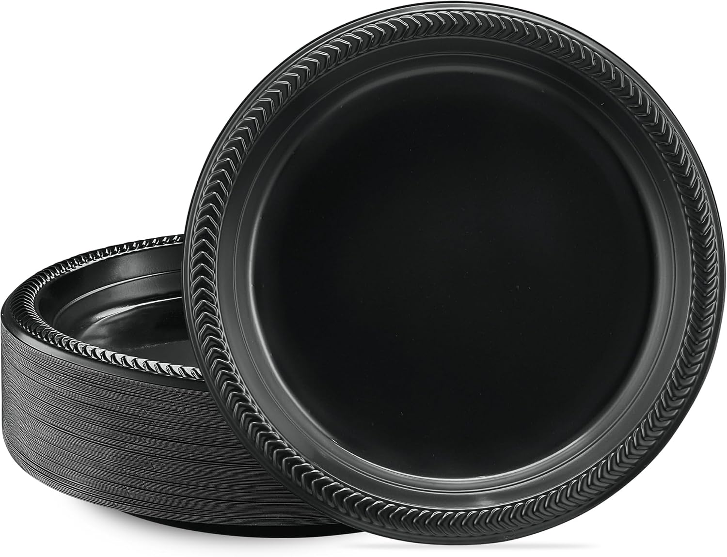 PLASTICPRO 100 PCS Black Plastic Plates Light Weight 9 Inch Plastic Dinner Plates Black Plates Disposable for Party and Wedding - Image 2