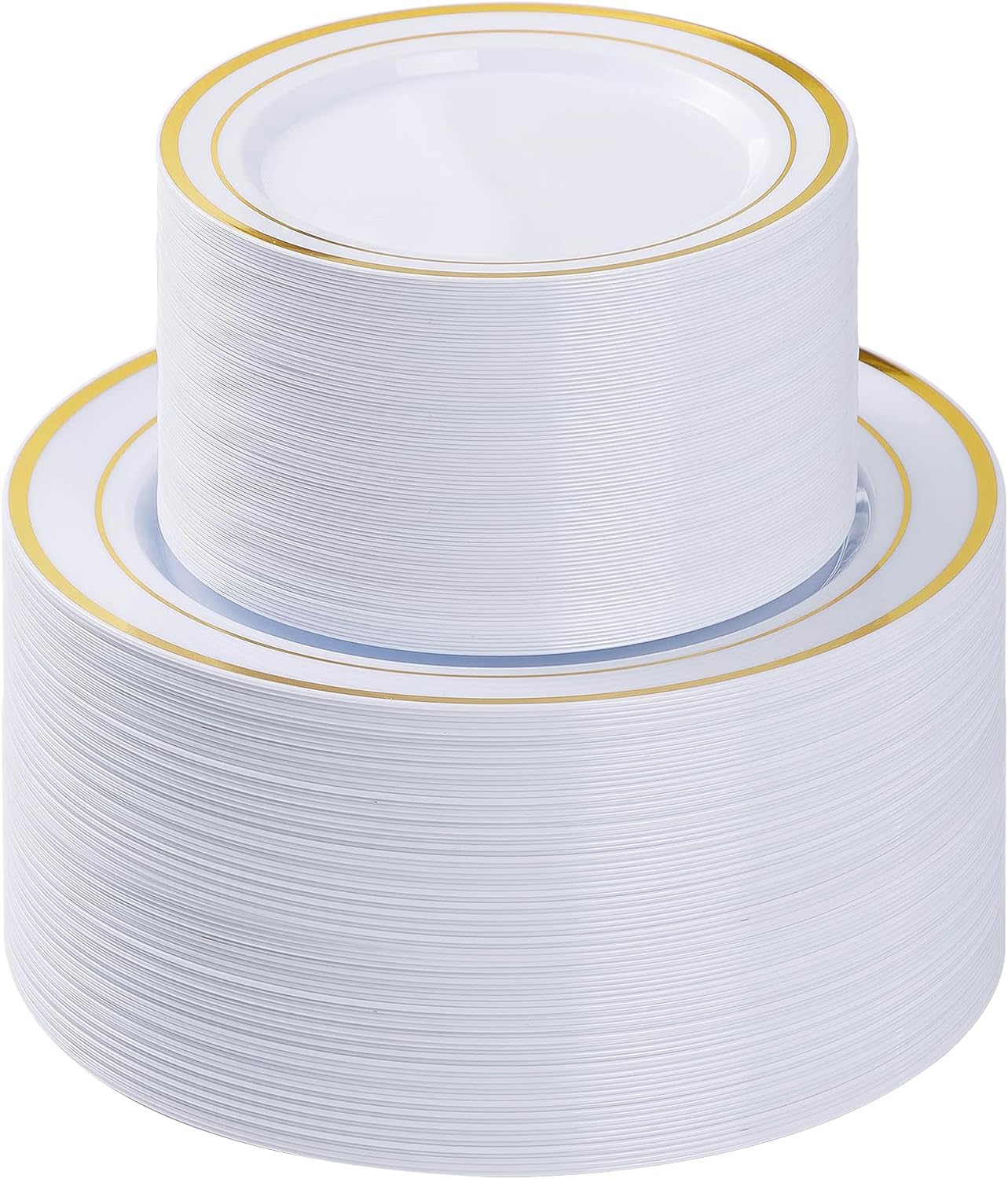 BESTVIP 200PCS Gold Plastic Plate, Disposable Party Plates with 100 Dinner Plates and 100 Dessert Plates, Plastic Plates for Party, Wedding and Birthday - Image 2