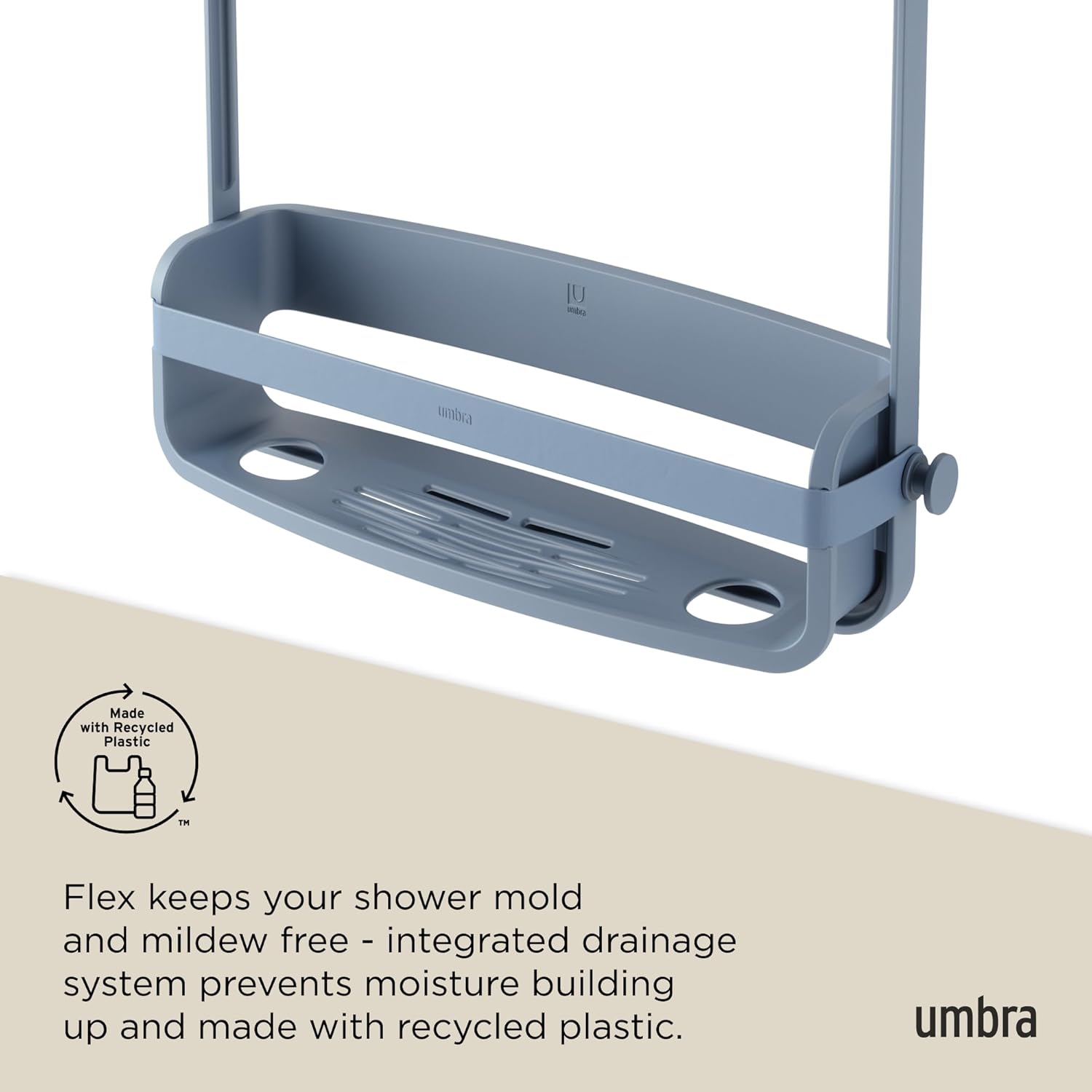 Umbra Flex Hanging Shower Caddy with 2 Shelves, Bathtub Shelf and Bathroom Organizer, Slate Blue - Image 7