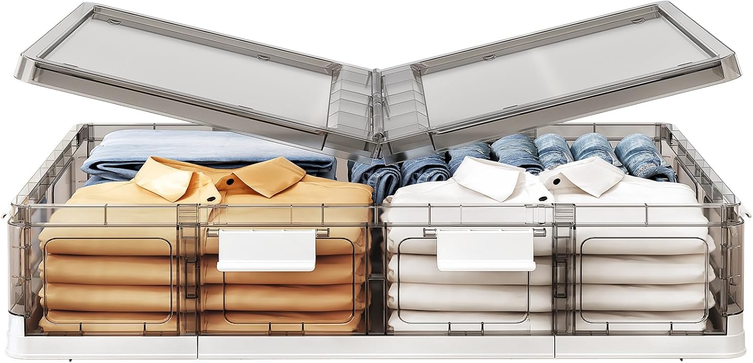 Kitstorack Clear Plastic Under Bed Storage Containers Bins with Lids and 8 Pre-installed Wheels,37.8 Qt, Rolling Foldable Flat Under Bed Organizer Boxes for Clothes Shoes Clothing Bedroom - Image 2