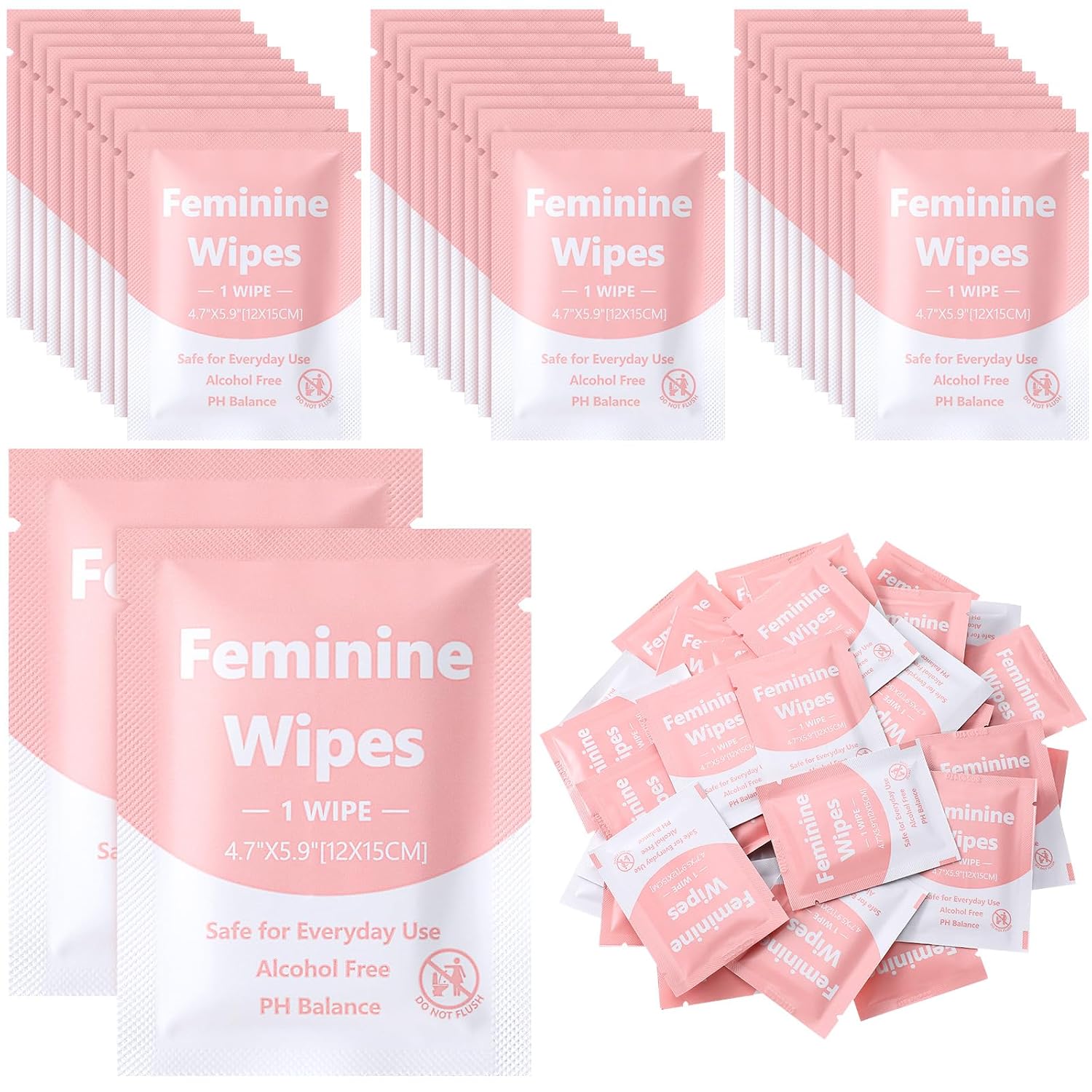 300 Pieces Bulk Feminine Wipes Individually Wrapped Travel Size Women Unscented Intimate Period Cleansing Wipes Deodorant Feminine Products Care Kits Private Parts Ph Balanced(Pink) - Image 2