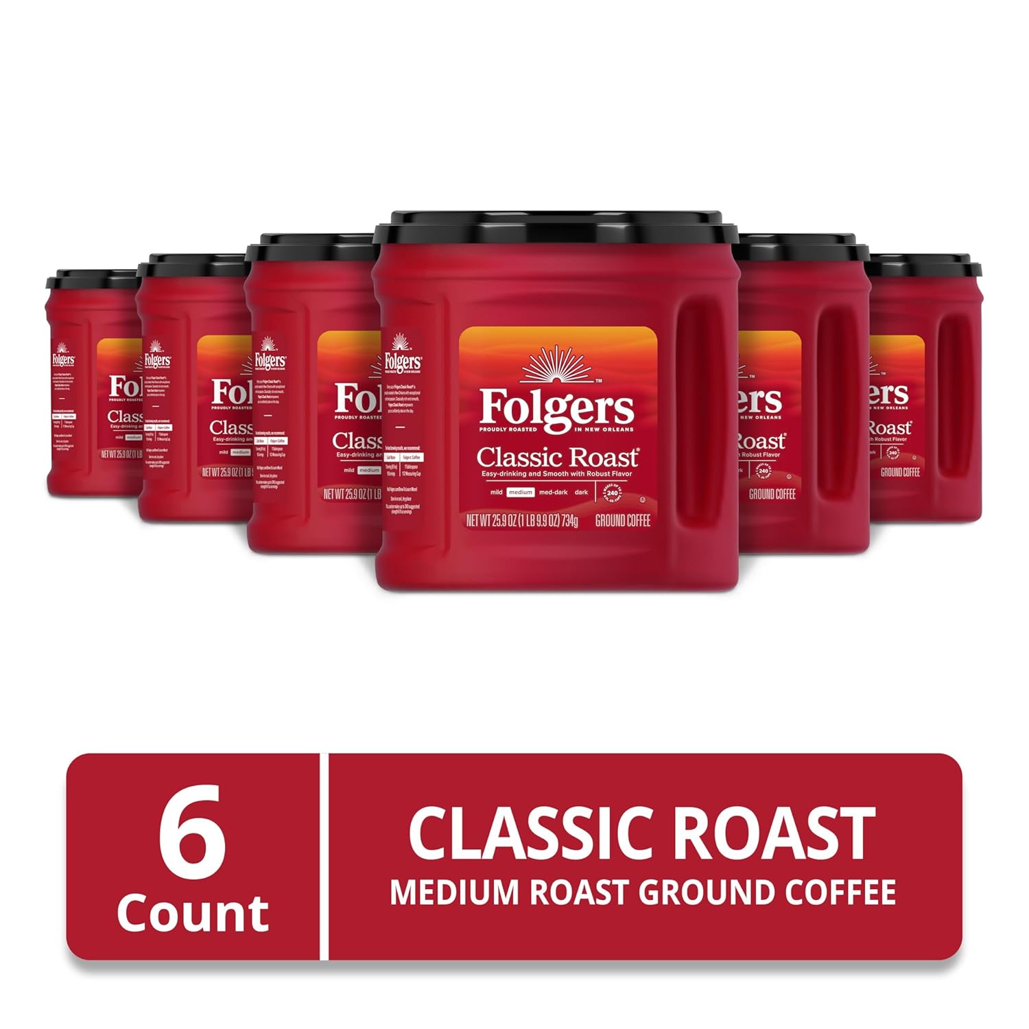 Folgers Classic Roast Ground Coffee, Medium Roast, 25.9 Oz. Canister (Pack of 6) - Image 3