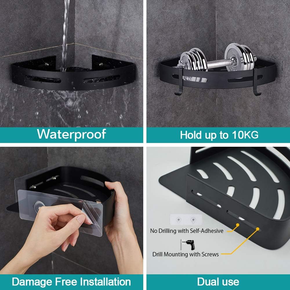 Adhesive Corner Shelf Bathroom Shower Caddy Organizer for Kitchen Toilet No Drilling 2-Tier Bathroom Corner Shelves Shower Caddies - Image 3