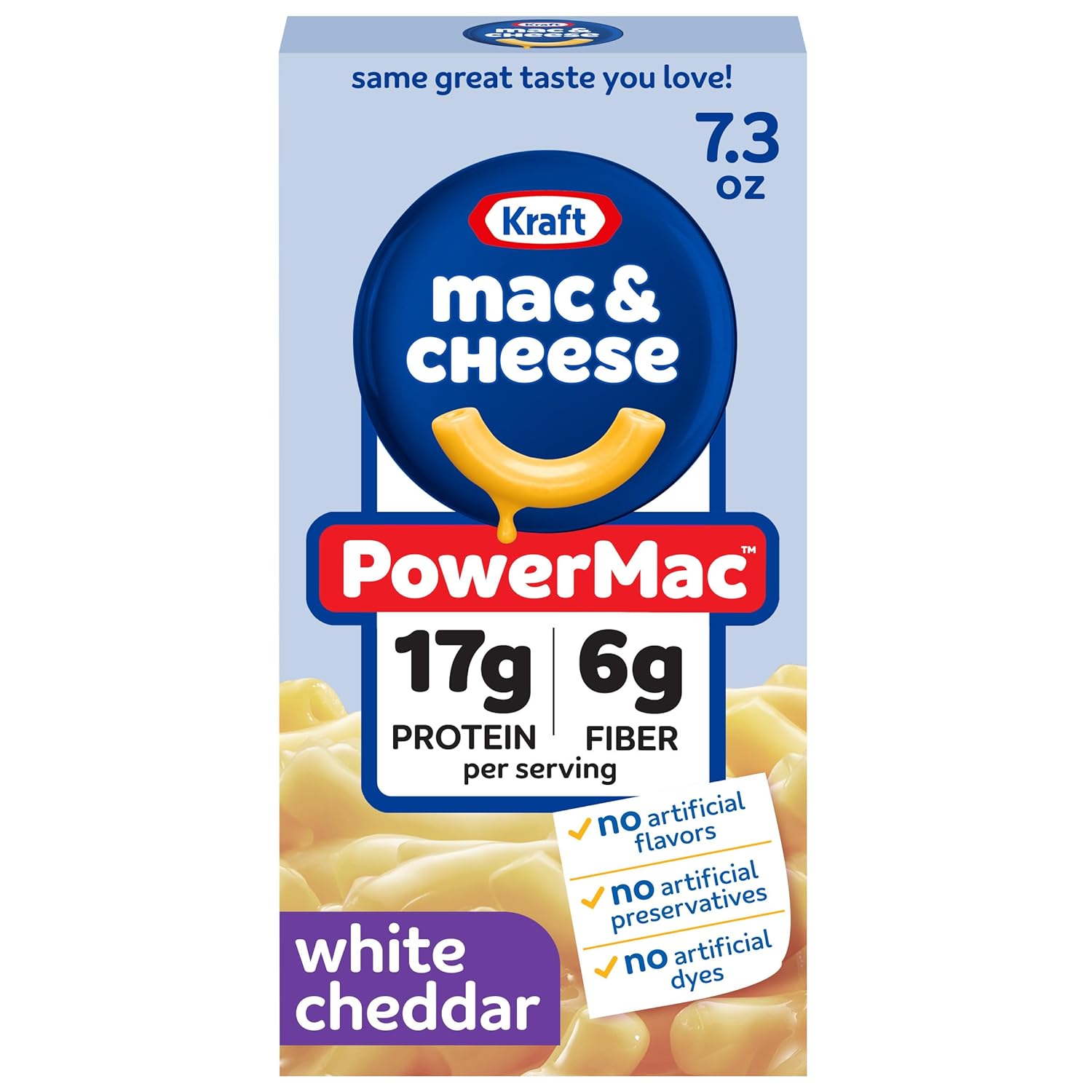 Kraft PowerMac Mac and Cheese, 1 Box, for Protein Easy Dinners or Dinner Sides, White Cheddar Flavor, 17g Protein and 6g Fiber per Serving, No Artificial Flavors, Preservatives or Dyes, 7.3 oz - Image 2
