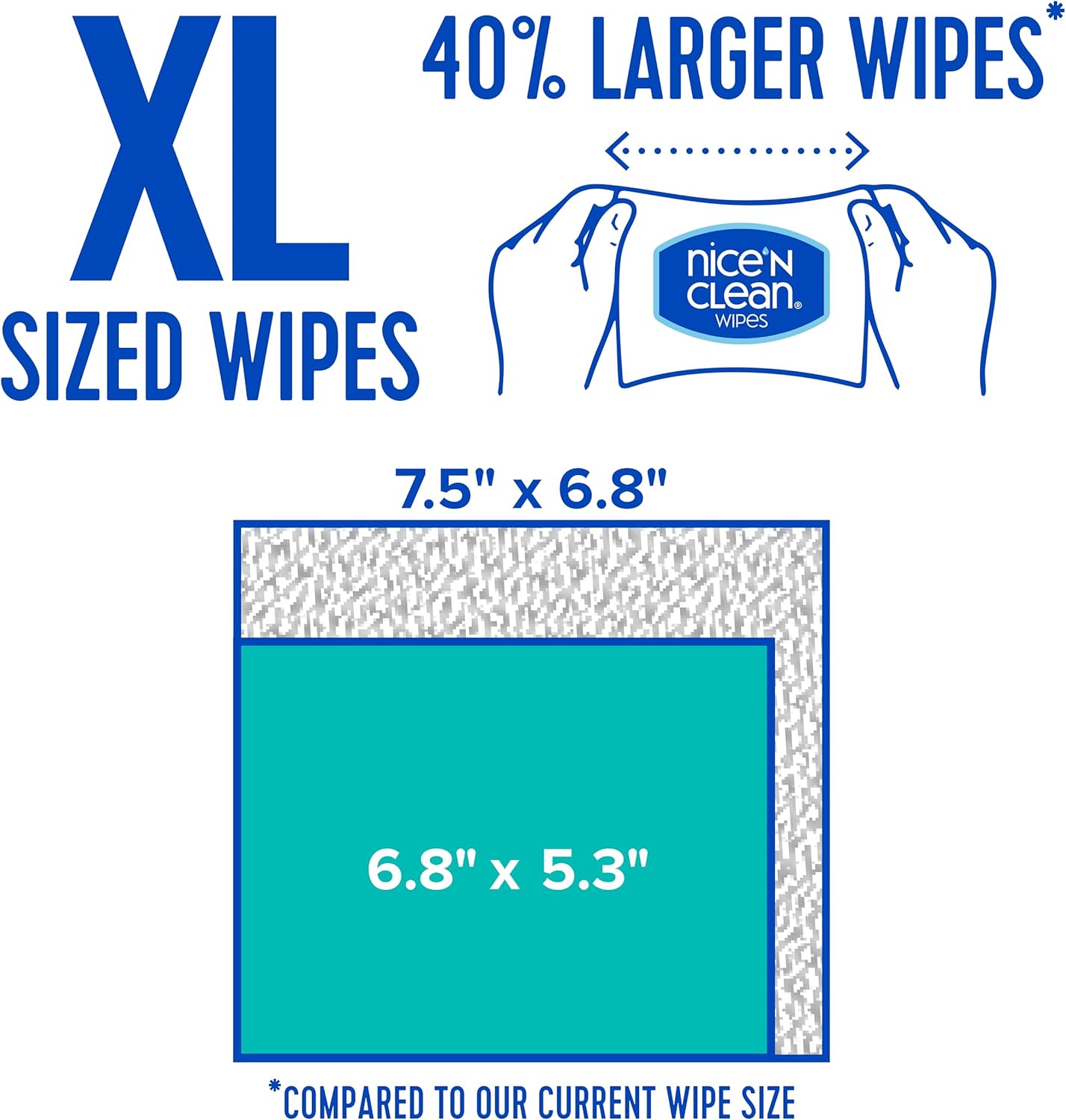 Nice 'N CLEAN Extra Large Flushable Wipes | 40% Larger Wipes | 6.8" x 7.5" Unscented XL Adult Wet Wipes | Septic and Sewer Safe | Fragrance Free, Hypoallergenic, Plant Based | 180 Butt Wipes - Image 2