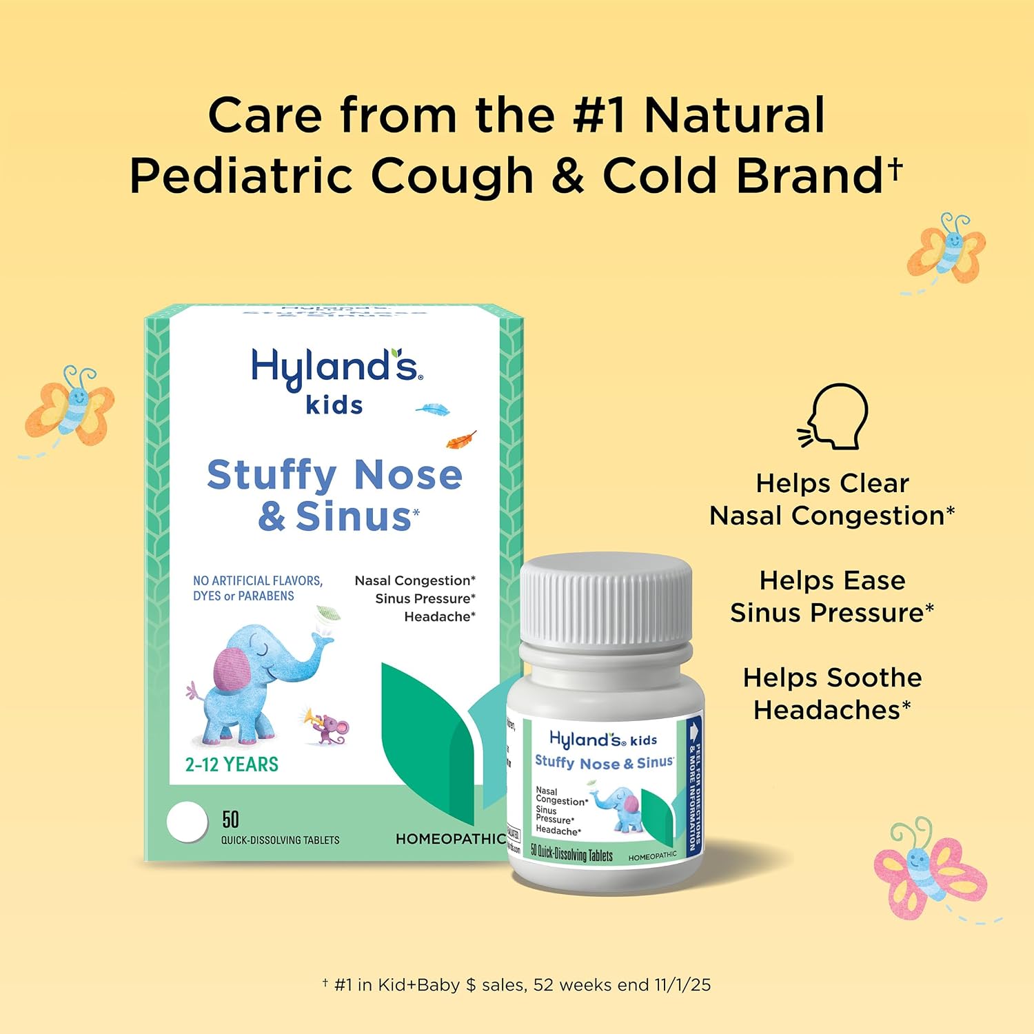 Hyland's Kids Stuffy Nose and Sinus Tablets, Cold Medicine for Children Ages 2 and up, Headache Relief and Nasal Decongestant, Quick Dissolving Tablets, 50 Count - Image 3