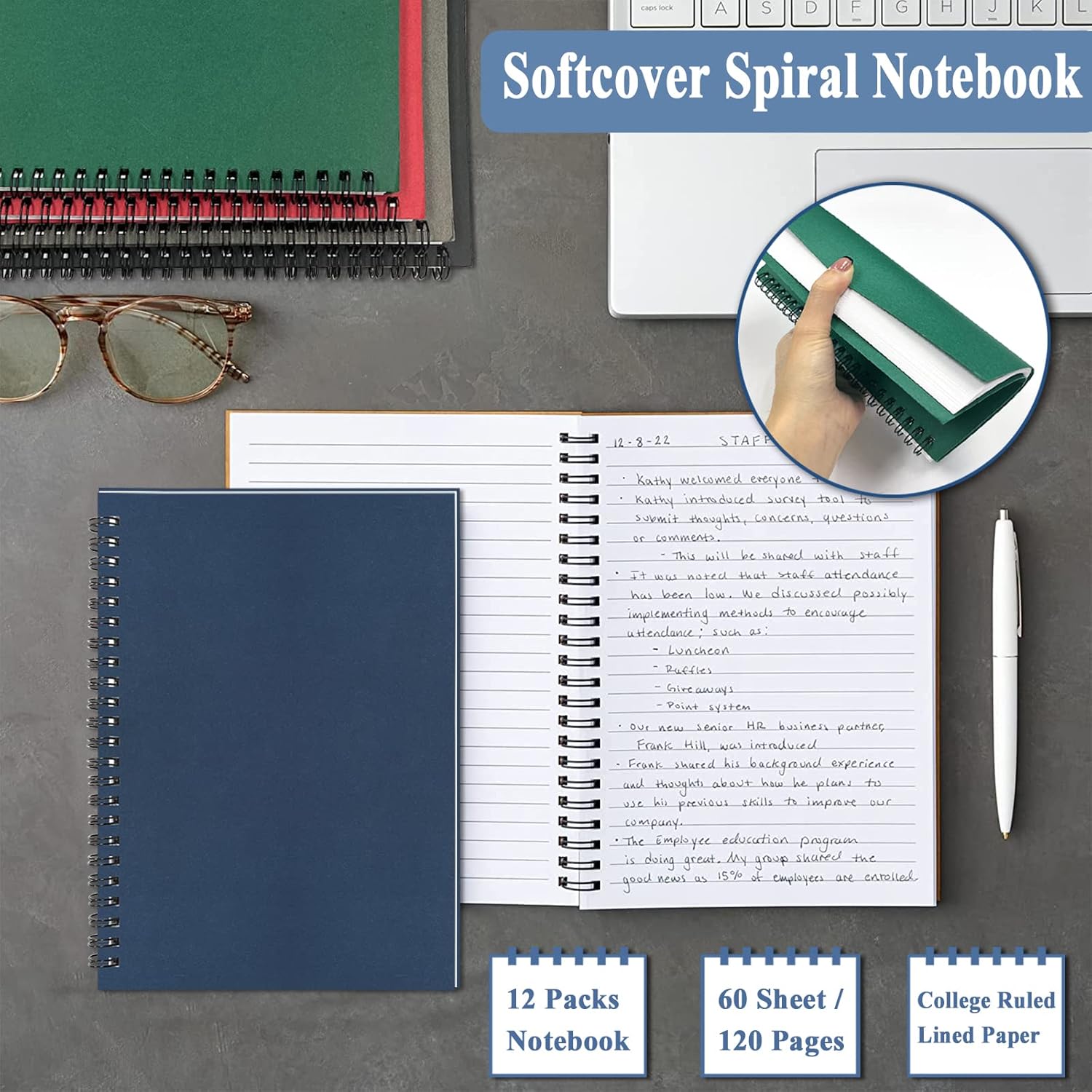 GINMLYDA Small Spiral Notebook 12Pack, 120 College Ruled Lined Pages 5.5 x 8.25 Inches Bulk Spiral Bound A5 Journal Notebooks & Writing Notepads for Work School Home Office Note Taking Journaling - Image 3