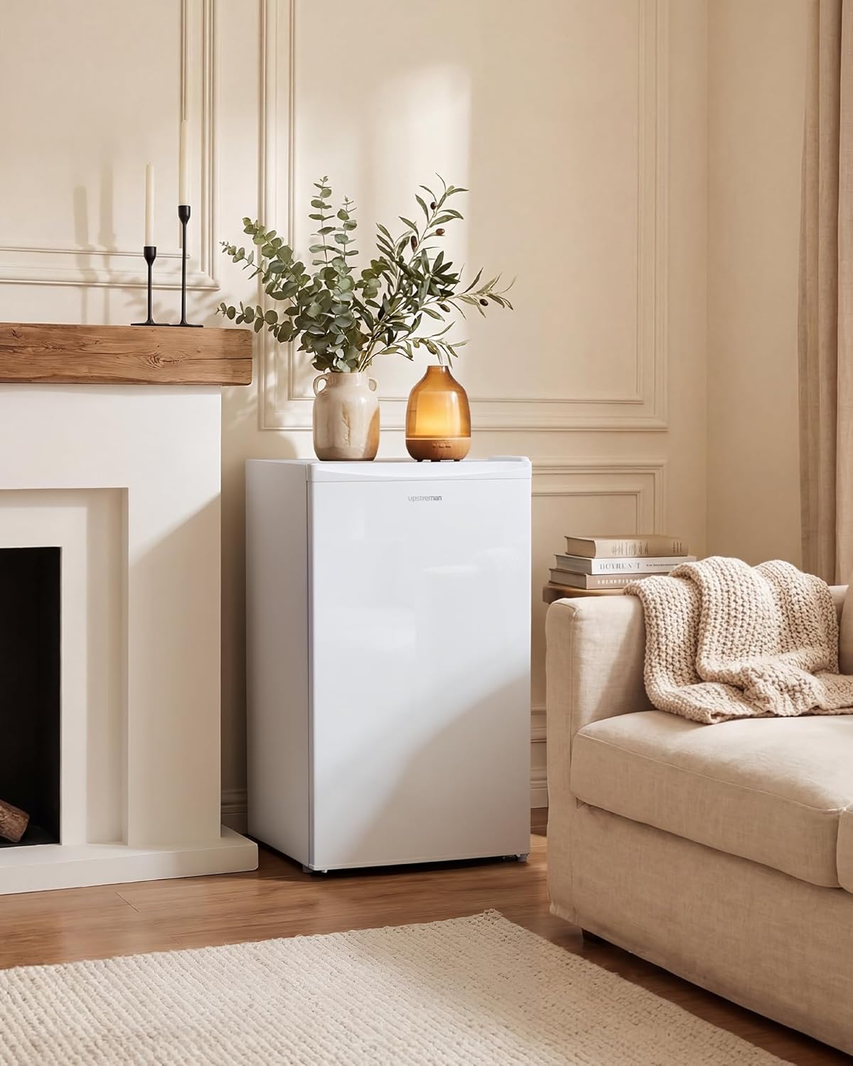 Upstreman 3.2 Cu.Ft Mini Fridge with Freezer, Single Door Mini Fridge, Dorm Fridge, Adjustable Thermostat, Mini Refrigerator for Dorm, Office, Bedroom, White-BR321 - Image 9