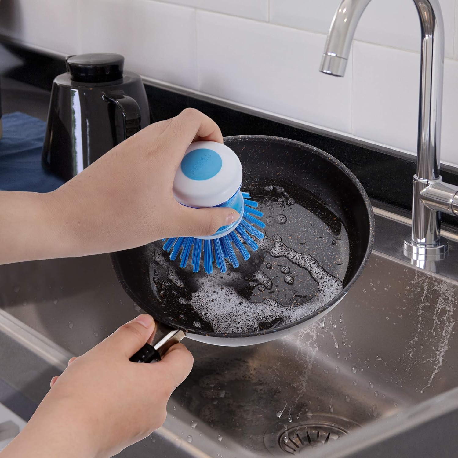 Dish Brush with Soap Dispenser, Stiff Bristles Dish Scrubber for Pots, Pans & Sink Cleaning, 2 Pack - Image 7