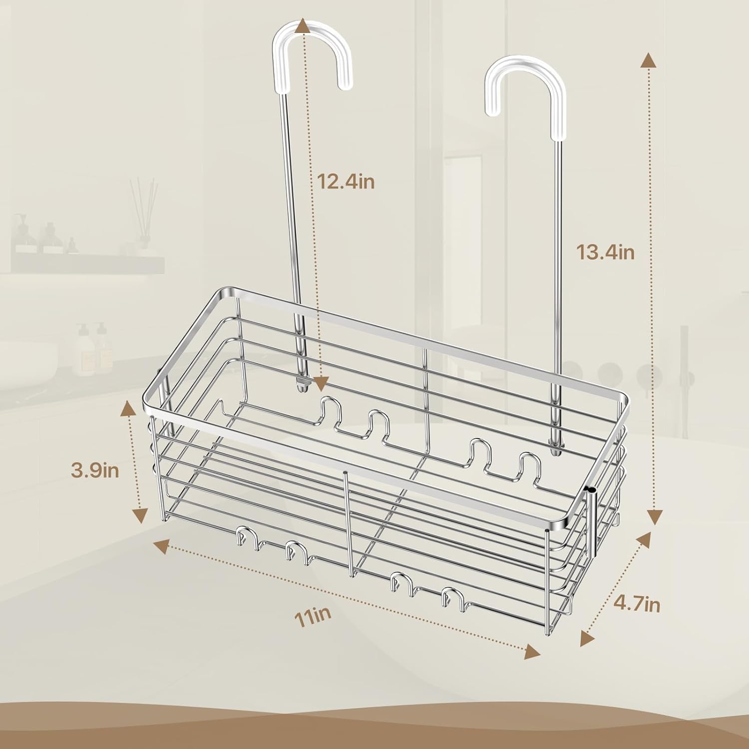 DELLAN Hanging Shower Organizer, Shower Rack with Hooks Over the Door, Bathroom Shower Caddy and Basket - Image 8