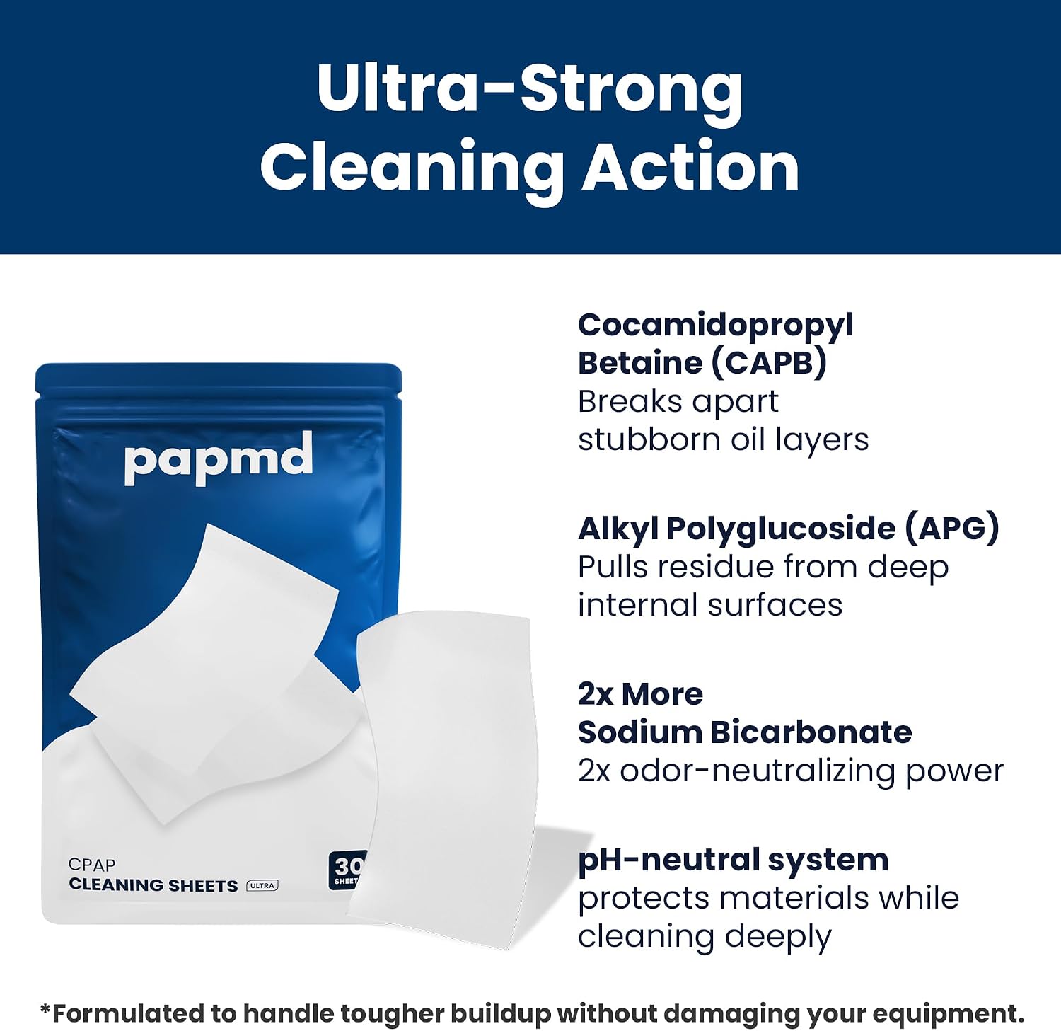 CPAP Cleaning Sheets Ultra - for Heavy Buildup & Stubborn Residue on Mask, Tubing & Chamber | Dissolvable CPAP Cleaning Supplies, Unscented, Soak & Rinse, No Scrubbing, No Residue, 30 PCS - Image 9