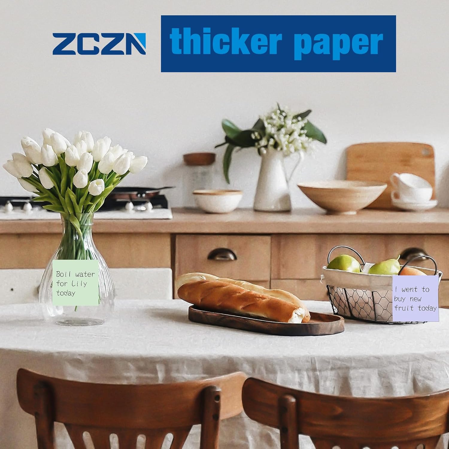 ZCZN 400 Sheets Pop-up Sticky Notes, 3 x 3 Inches, 4 Pads Bright Color Self-Stick Notes, 100 Sheets/Pad, White - Image 7