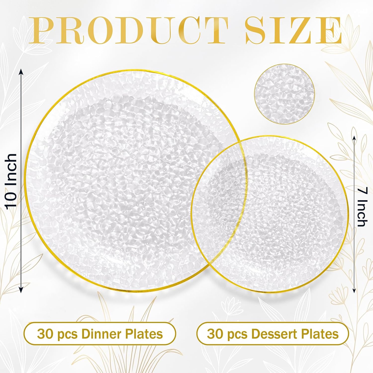 Rubtlamp 60Pcs Clear Plastic Plates,Clear Disposable Plates With Gold Rim,Heavy-duty Gold Plates,Hammered Party Plates Include 30Clear Dessert-Platos,30Dinner-Platos for Wedding, Party - Image 3
