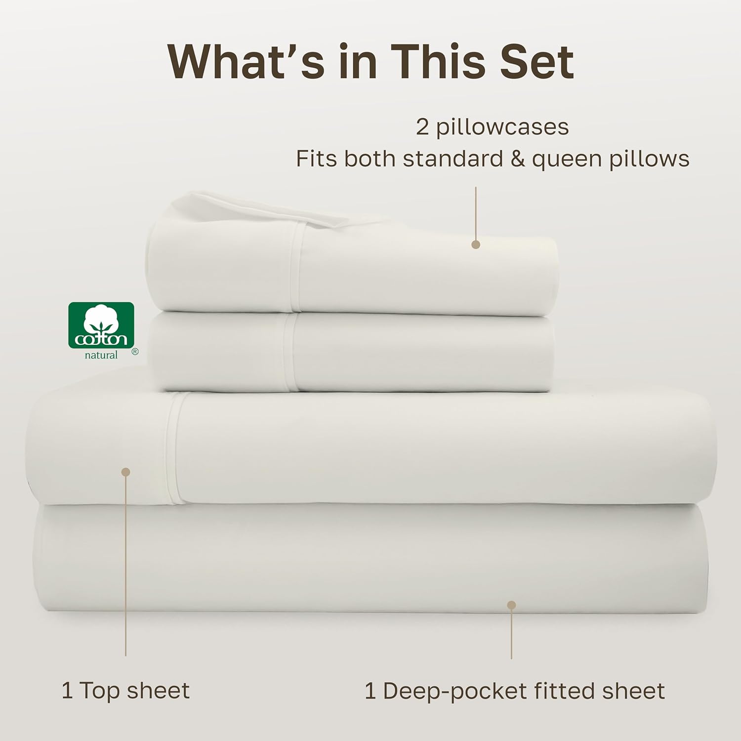 California Design Den Soft 100% Cotton Queen Sheet Set, 400 Thread Count Good Housekeeping Award Winner, Silky Sateen Weave with Deep Pockets, Long Staple Cotton Bed Sheet Set - Ivory (Pale Tone) - Image 5