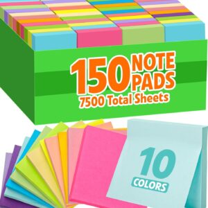 150 Pads Sticky Notes 3×3, Self-Stick Pads Bulk Bright Colors, School Supplies, Office Products, 50 Sheet/Pad