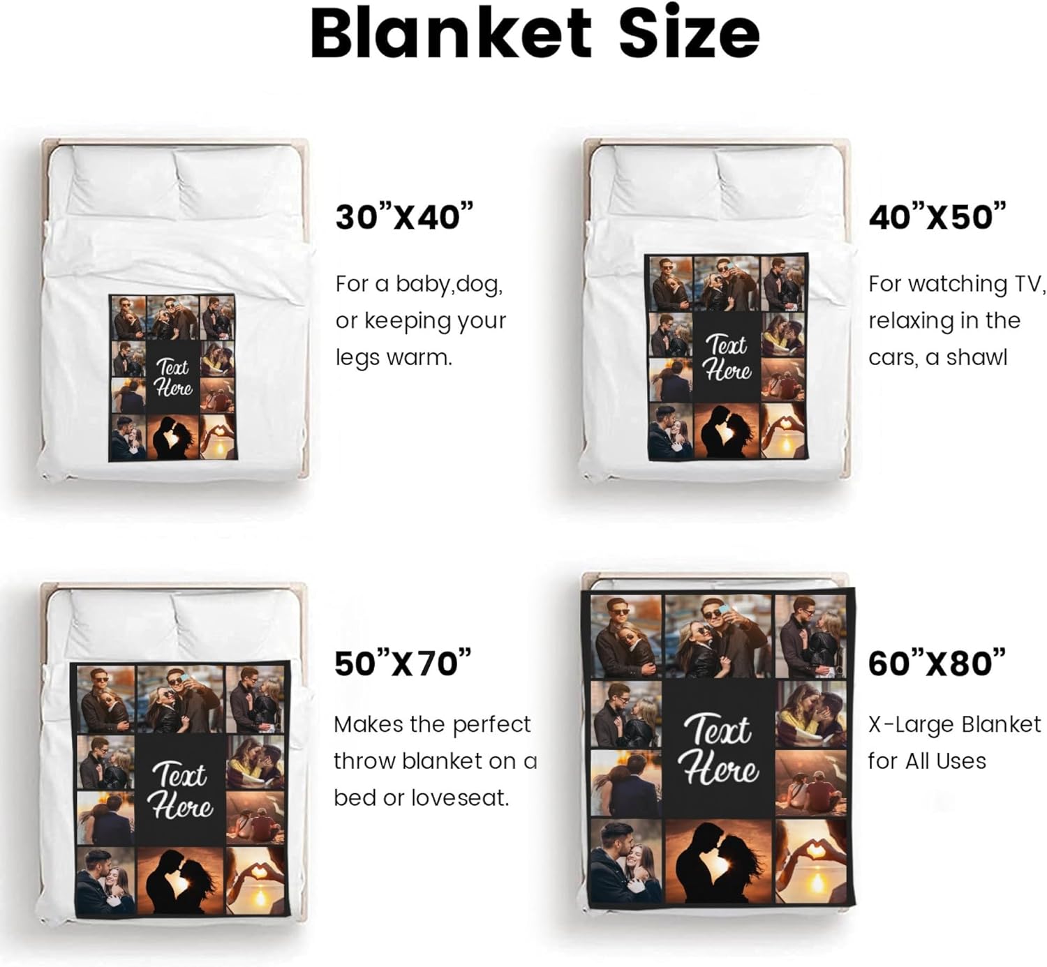 inkArts Custom Blanket Throws with Photos Text Personalized with Picture Customizable, Customize for Mom, Dad, Couple, Girlfriend, Boyfriend, Husband & Wife - Image 5