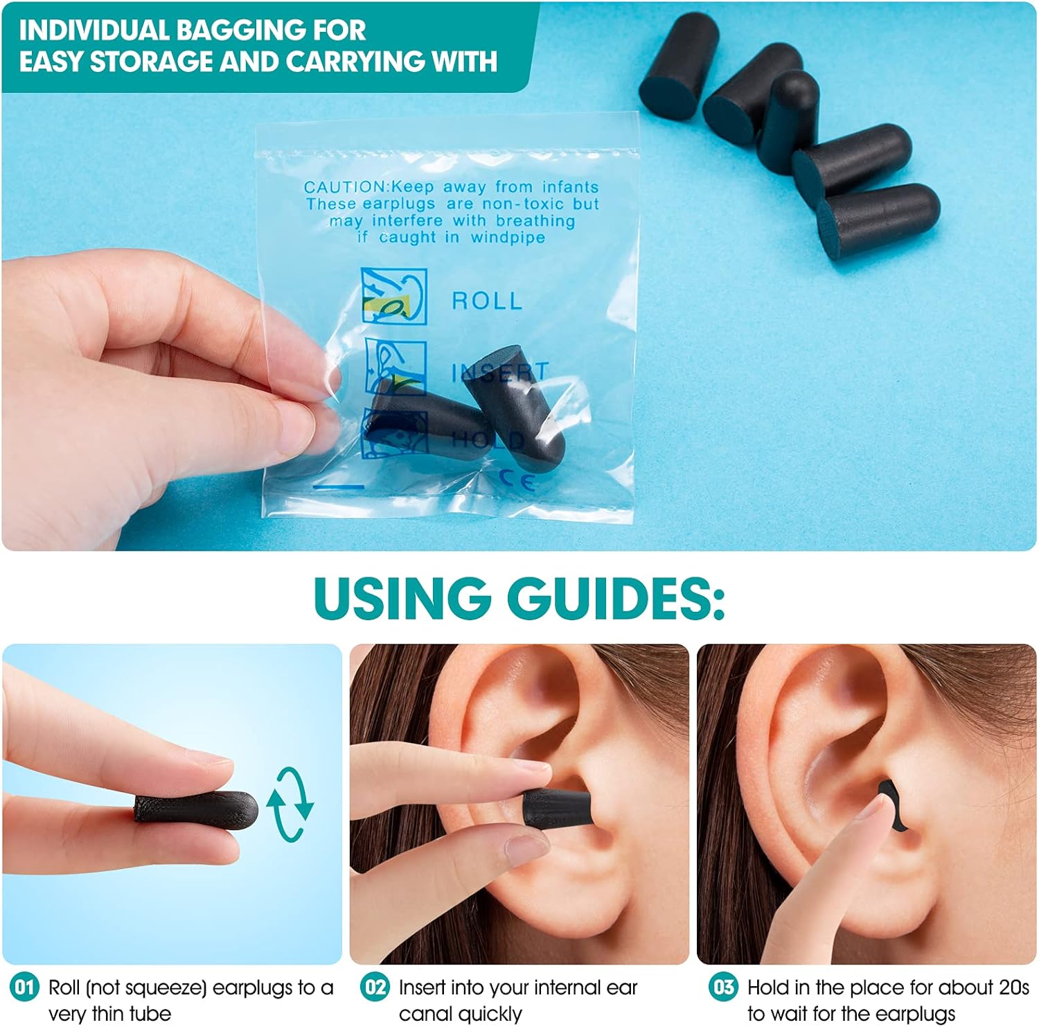 100 Pairs Black Foam Ear Plugs - 33dB NRR Noise Cancelling, Durable & Comfortable, Individually Wrapped for Work, Construction, Shooting, Travel, Loud Events - Image 5
