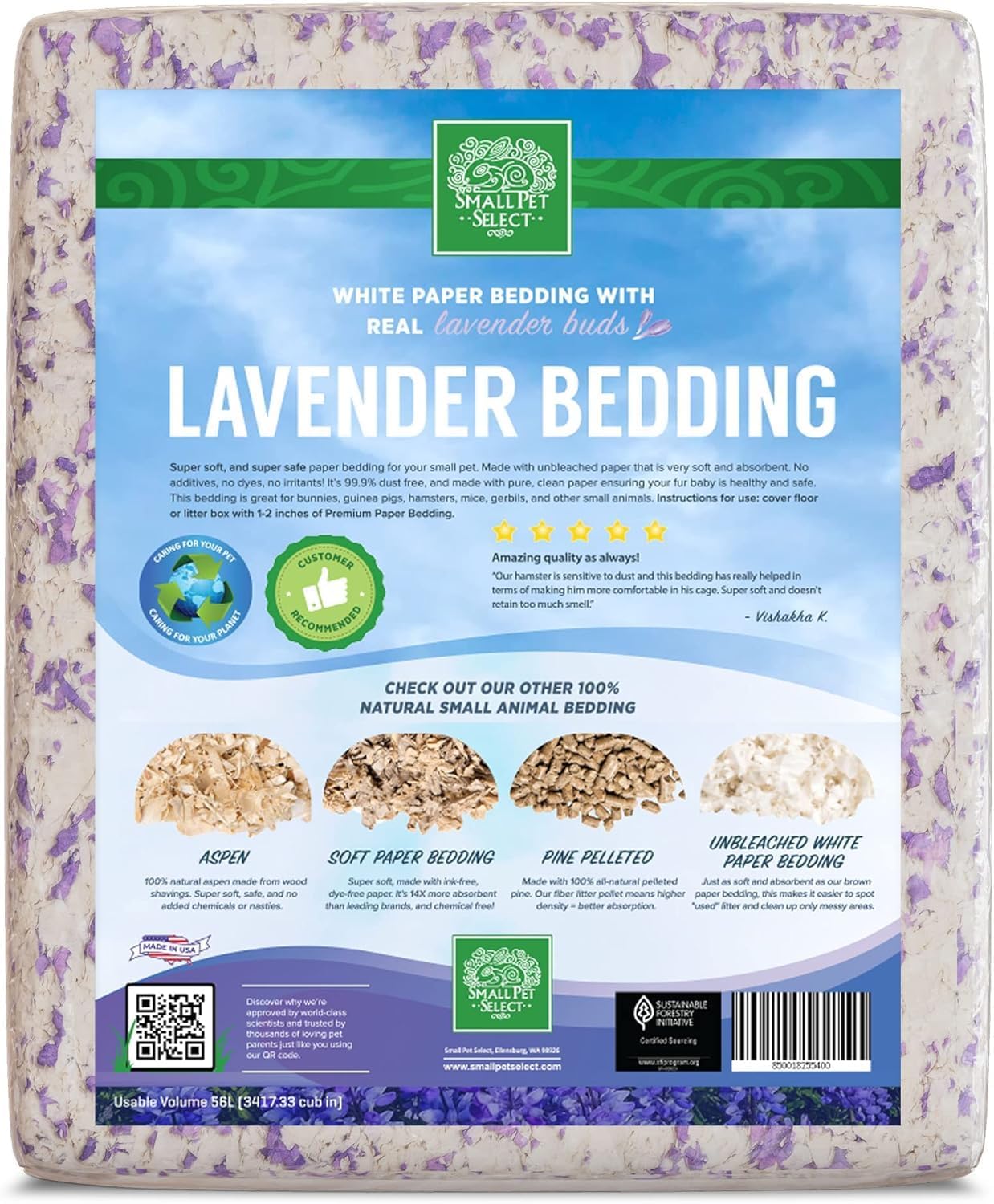 Small Pet Select Lavender Bedding, Paper Bedding with Real Lavender, Soft Animal Bedding with Odor Control for Guinea Pig, Rabbit, Hamster, or Bunny, Cage Accessories, Made in USA, 56L - Image 3