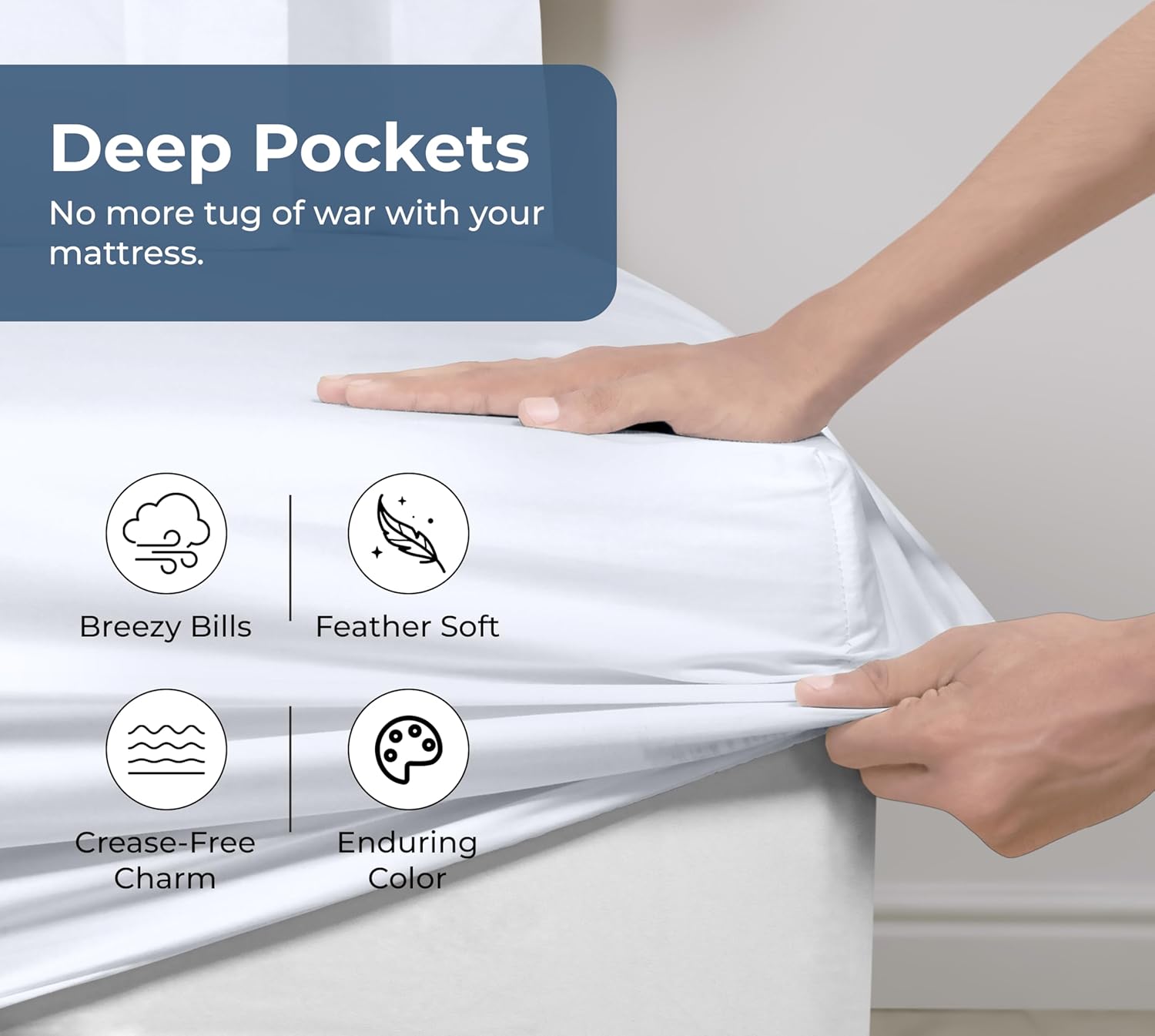 Royale Linens 100% Organic Cotton Fitted Sheet - Percale Weave - Super Soft Deep Pocket Bottom Sheets - White Elastic Sheet Full Size - Full Fitted Sheets Only - (54"x75"+15", White) - Image 5
