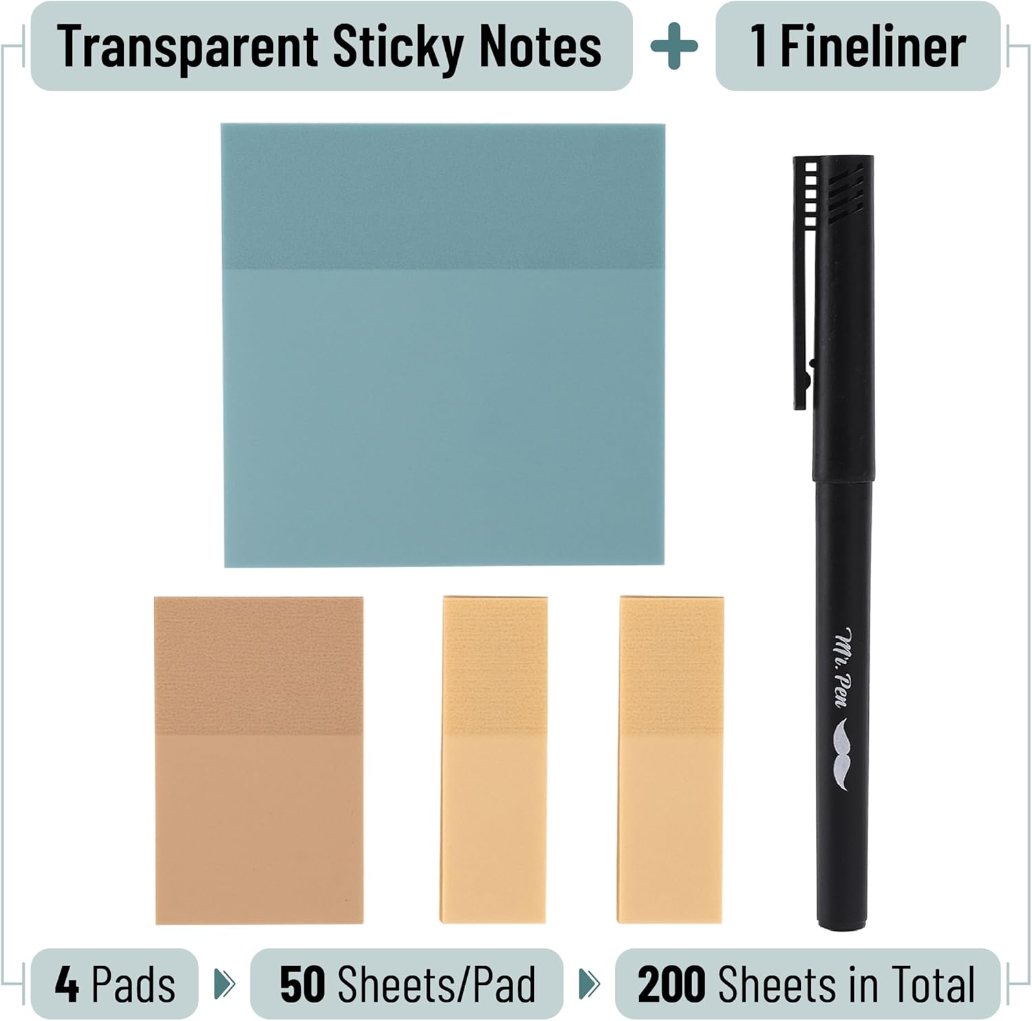 Mr. Pen- Transparent Sticky Notes Set, 200 Sheets, Transparent Sticky Notes and Planner Tabs with Black Fineliner Pen for Bible Study, Office, School, Planning, Journaling & Organization - Image 3