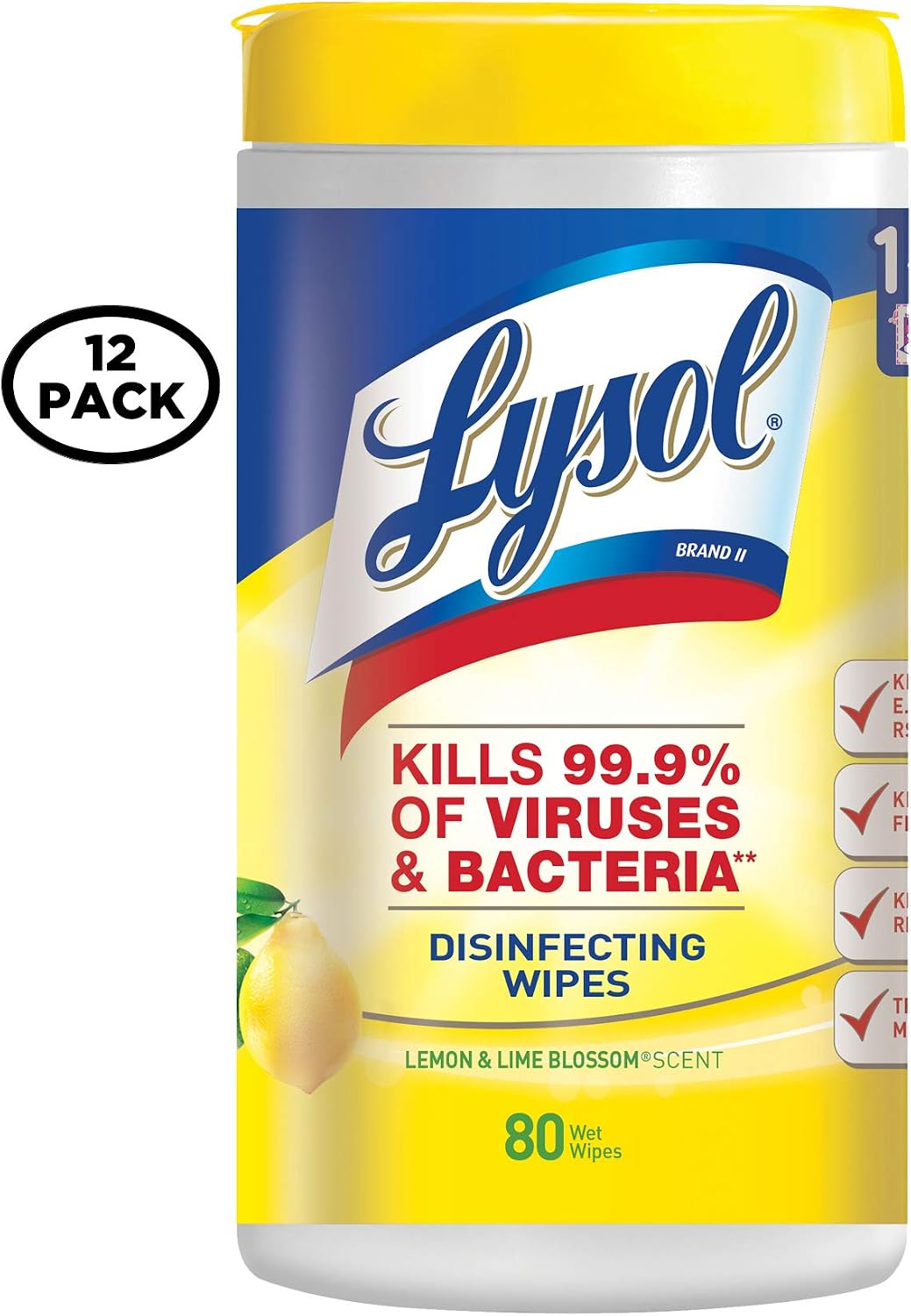Lysol Disinfecting Wipes, Lemon and Lime Blossom, 80 Count (Pack of 12)