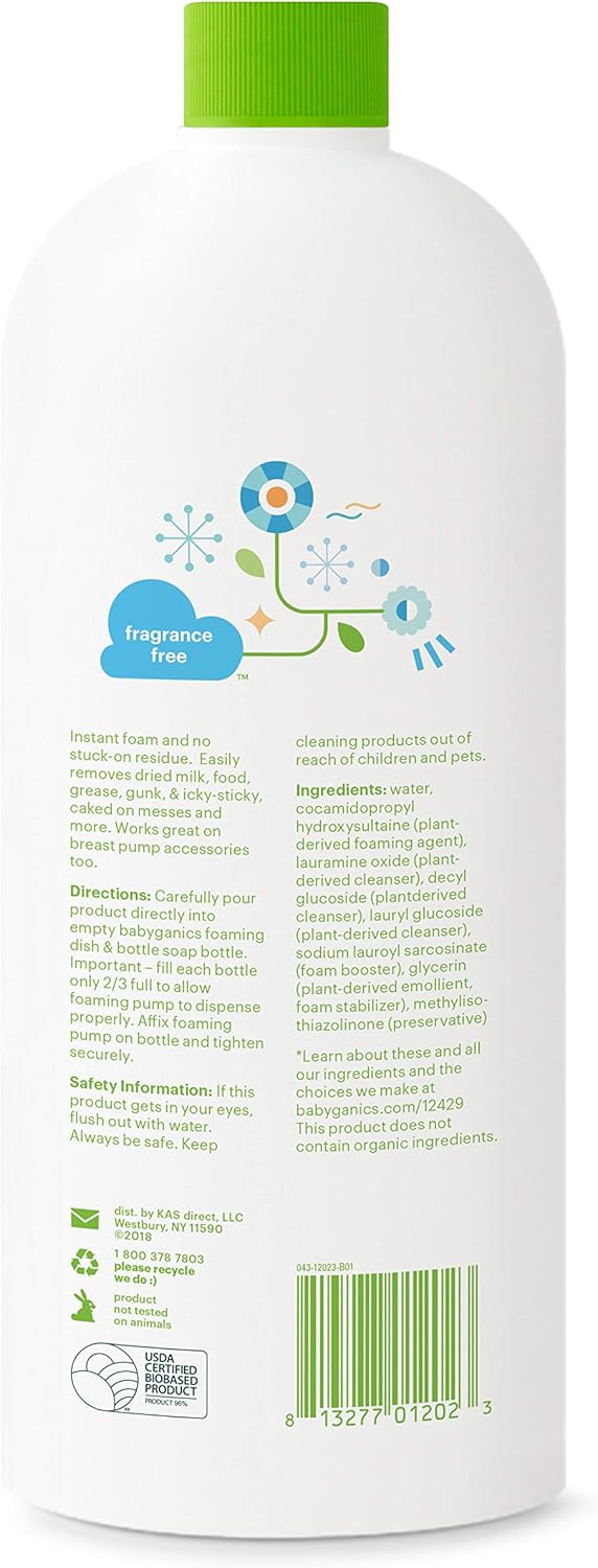 Babyganics Foaming Dish & Bottle Soap Refill, Fragrance Free, Removes Dried Milk, 32 Fl Oz (Pack of 2), Packaging May Vary - Image 4