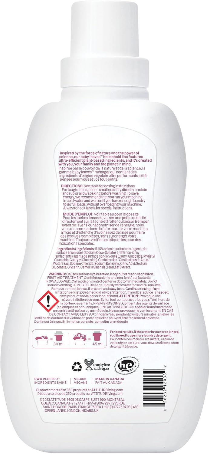 ATTITUDE Baby Laundry Detergent, EWG Verified, Plant and Mineral-Based Formula, HE Compatible, Vegan Household Products, Unscented, 35 Loads, 35.5 Fl Oz - Image 8
