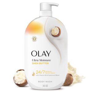 Olay Body Wash for Women, Ultra Moisture, 24/7 Moisture Barrier Repair, Hydrating Formula for Visibly Healthy Soft Skin, Vitamin B3 & Hyaluronic Blend, For All Skin Types, Shea Butter Scent, 35 fl oz
