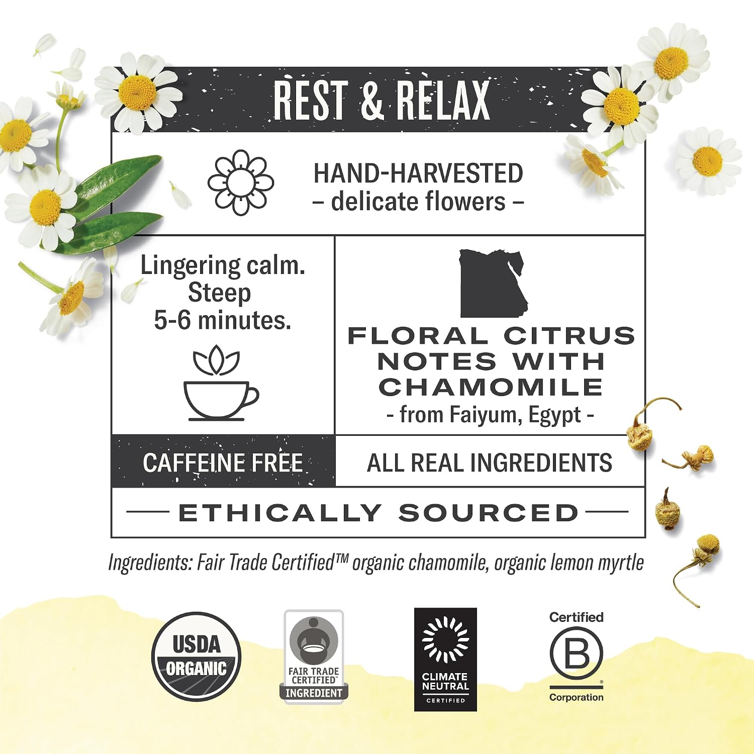 Numi Organic Chamomile Lemon Tea – 54 Herbal Tea Bags – Caffeine Free Calming Egyptian Chamomile & Lemon Myrtle – Caffeine Free Floral Citrus Herbal Tea - Image 3