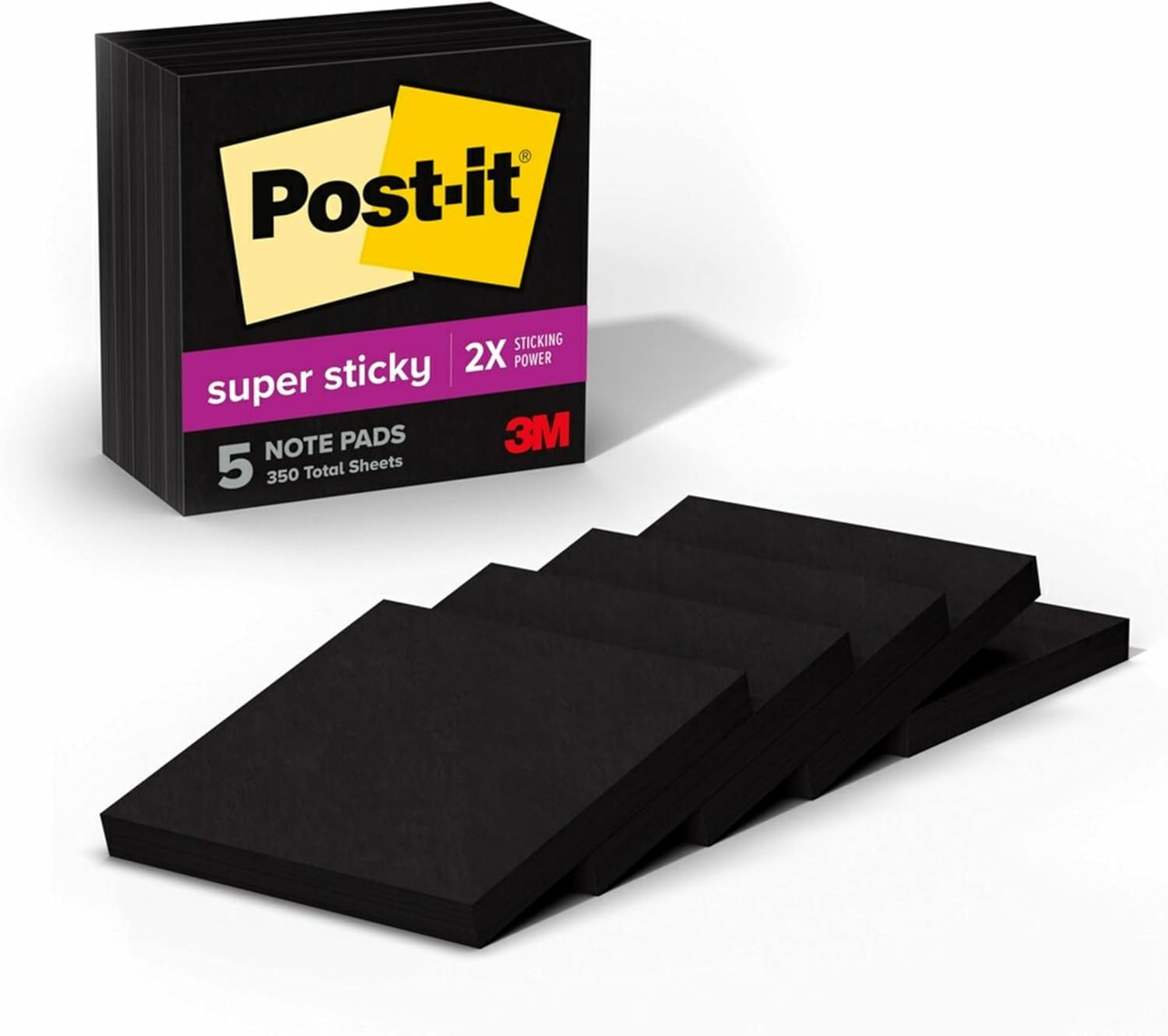 Post-it Super Sticky Notes, 3 in x 3 in, 5 Pads, 2X The Sticking Power, Black, Recyclable (654-5SSSC) - Image 2