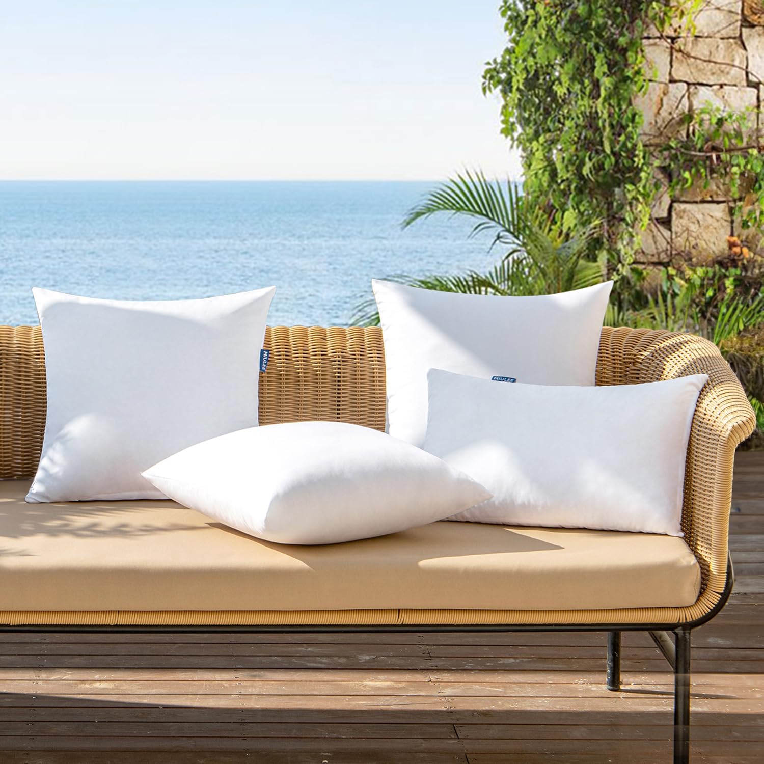 MIULEE Pack of 4 18x18 Outdoor Pillow Inserts, Water-Resistant Throw Pillow Inserts Decorative Premium Square Pillow Stuffer Sham for Porch Swing Couch Sofa Cushion Patio Furniture - Image 8