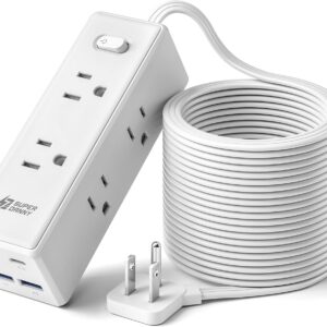 15 Ft Extension Cord with Multiple Outlets, Long Extension with 6 Outlets 4 USB Ports(2 USB C), Flat Plug Surge Protector Power Strip for Home, Office Supplies, Dorm Essentials