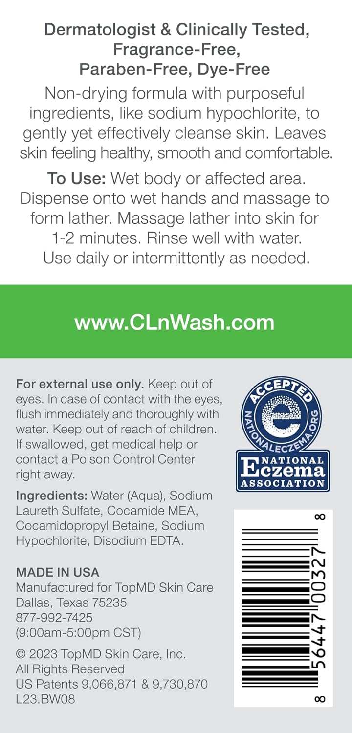 CLn® BodyWash – Non-Drying Body Wash Preserved with Sodium Hypochlorite, For Compromised Skin Prone to Eczema, Dermatitis, Rash & Hidradenitis Suppurativa, Fragrance-Free & Paraben-Free, 8 fl oz - Image 4