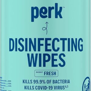Perk Disinfecting Wipes, Fresh Scent, 75 Wipes/Canister — Multi‑Surface Cleaning Wipes for Home, Office & Classroom
