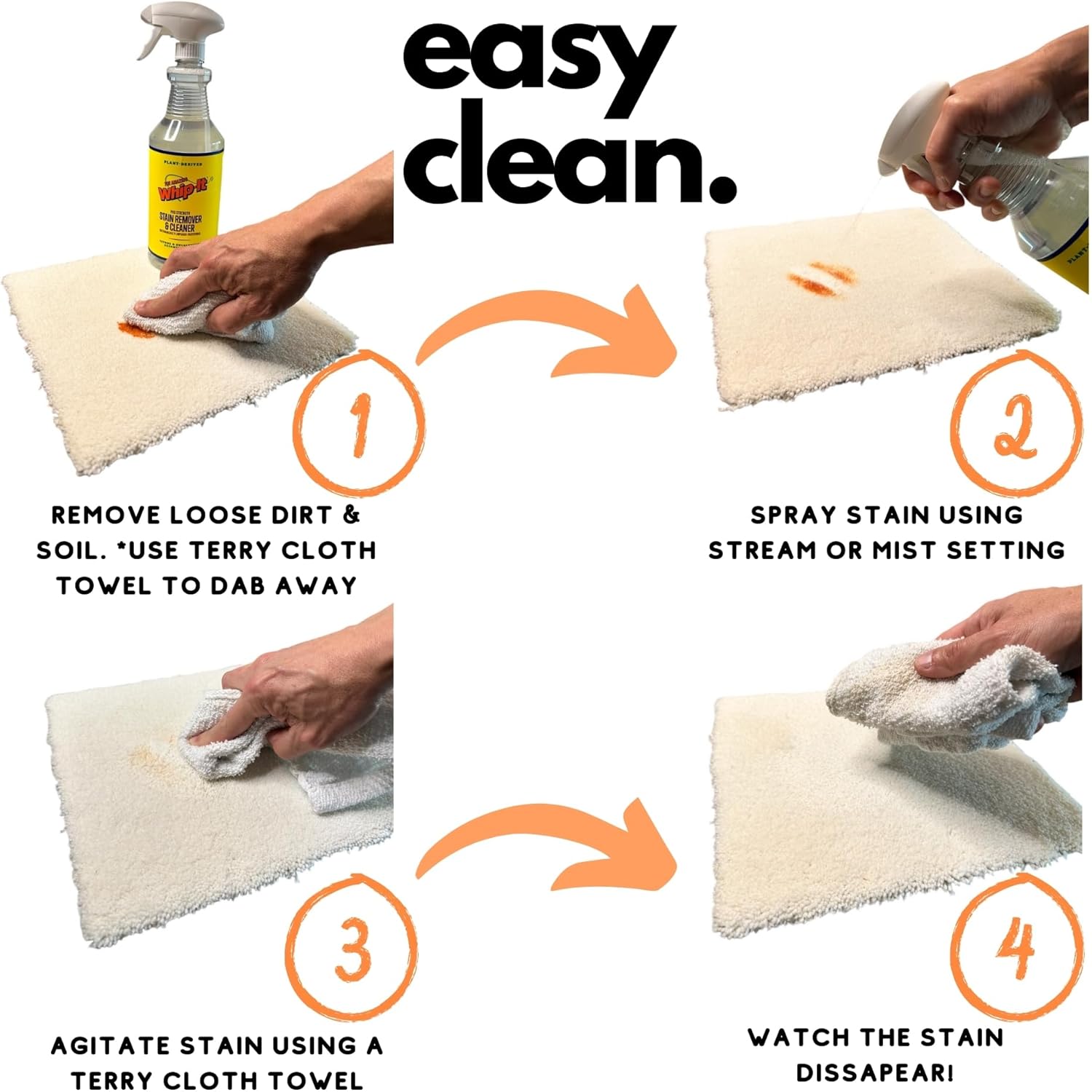 Whip-It All Natural Enzyme Cleaner Stain Fighting Kit - Professional Strength Stain Remover Spray 32oz and Concentrate Multi-Purpose Stain Remover 32oz - Made in the USA - Image 6