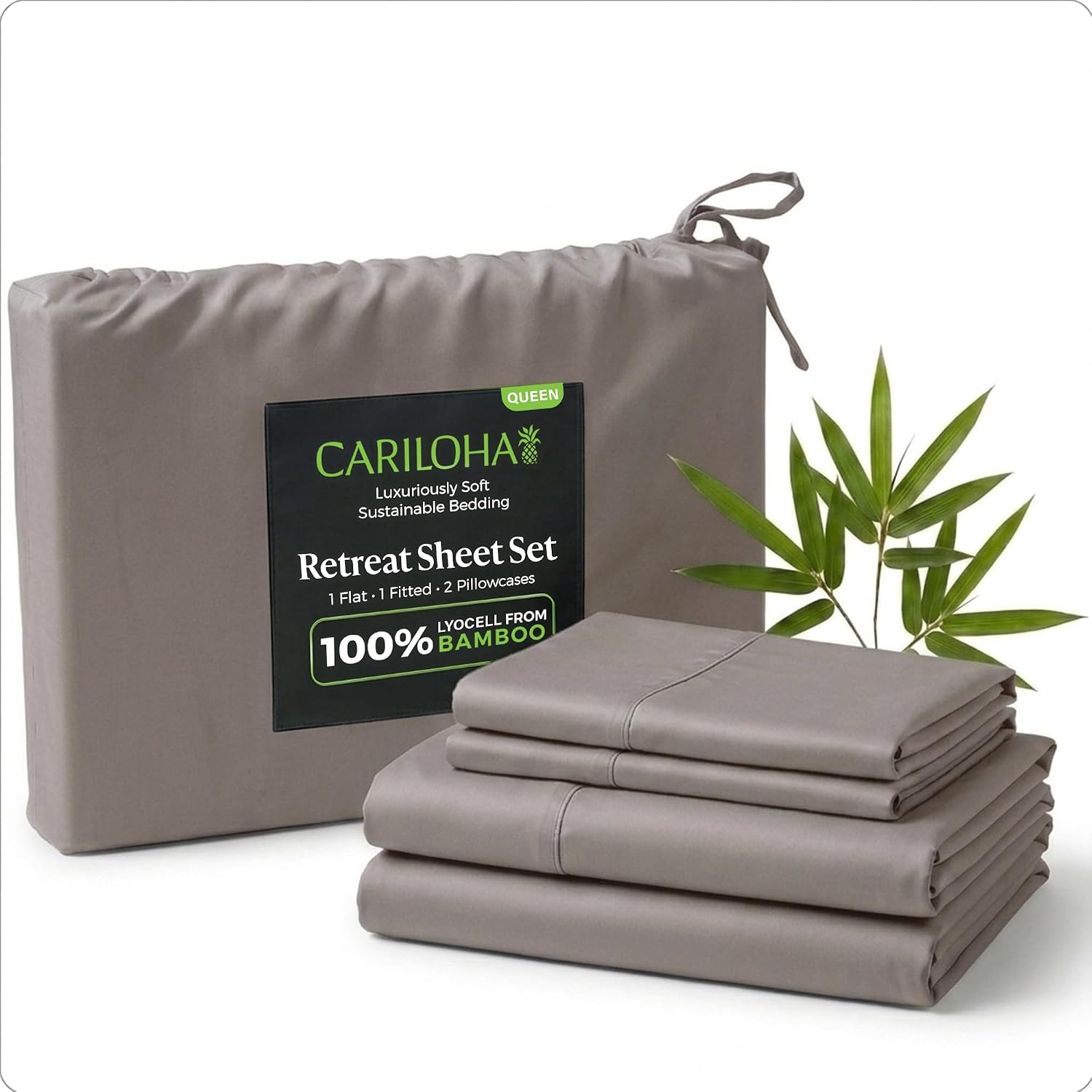 Cariloha Retreat 4-Piece Sateen Sheet Set | Coastal Gray | Queen | Lyocell Material | Breathable, Corner Straps, Extra Soft & Cooling - Image 2