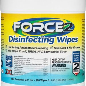 Force2 2XL Disinfecting Wipes – 220 Wipe Count – Antibacterial Disinfectant, Multi-Surface Cleaning and Sanitizing Wipes