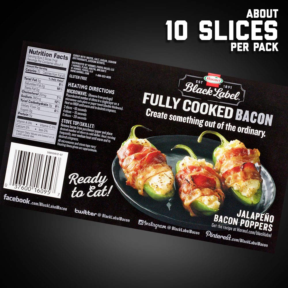 HORMEL BLACK LABEL Thick Cut, Fully Cooked Bacon for Ready to Eat Meals, No Refrigeration Needed, Gluten-Free, 2.52 oz Cooked - Image 3