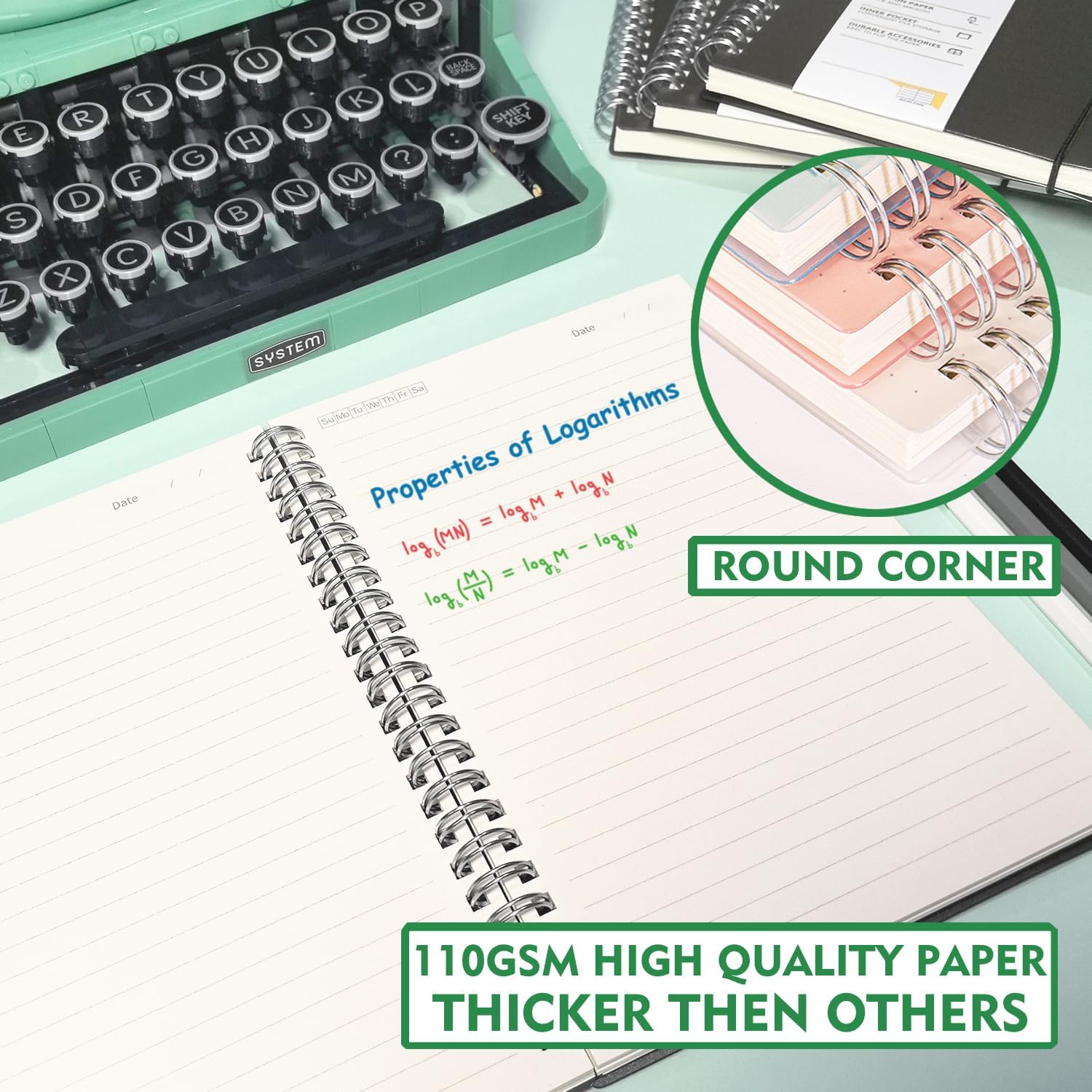 OWSC 1 Pack Ruled Notebook, 5.9 x 8.3 Inches Spiral Notebooks for Work, School and Journal with 110 GSM Journal Ruled Paper, Large Notebook with 80 Sheets/160 Pages, Hardcover Ruled Journal - Image 2