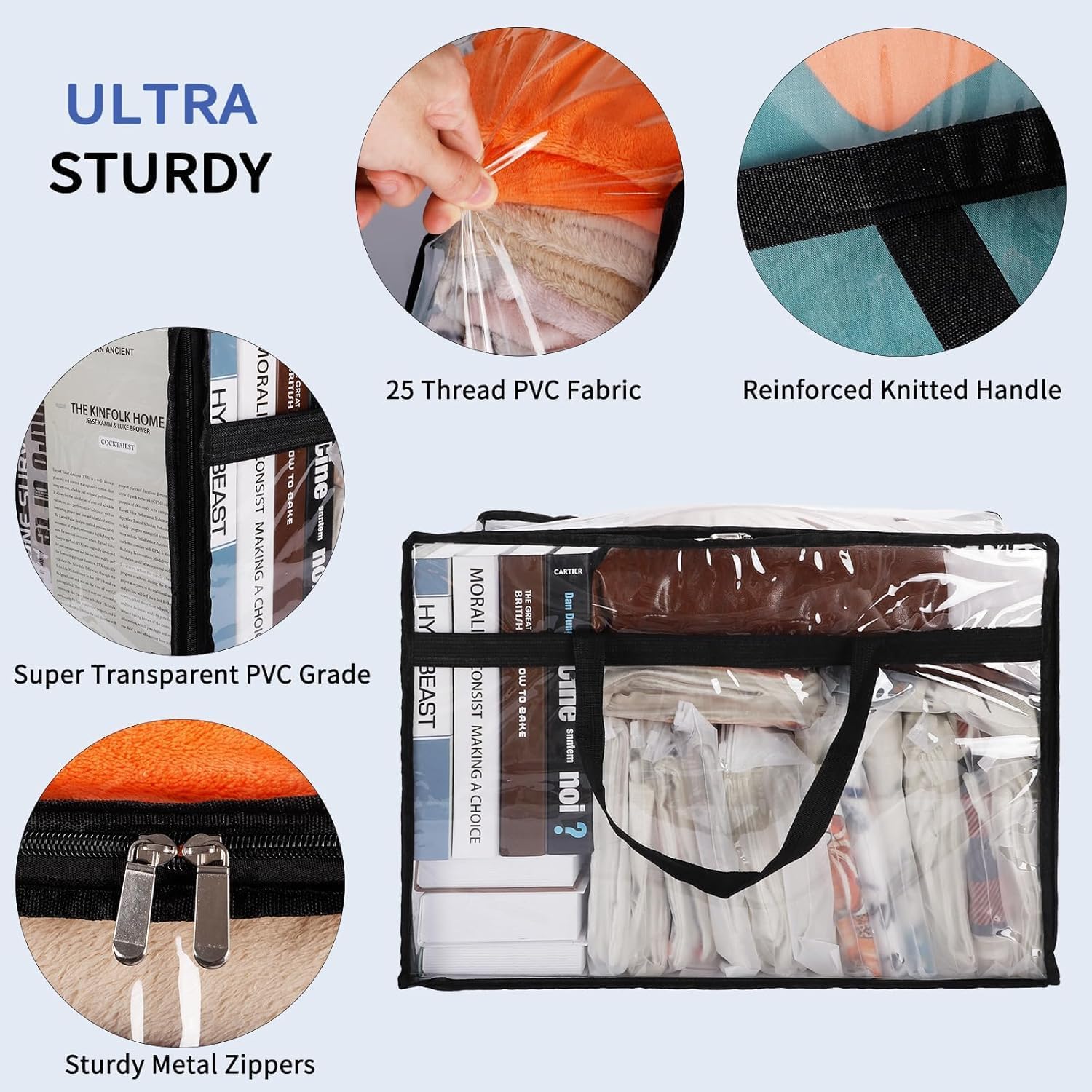 Storage Bag Zipper & Handles, Sturdy & Durable Cloth Storage Bags totes for storage Bins 60L Extra Large Plastic Moving Closet Organizer (4pcs) - Image 3