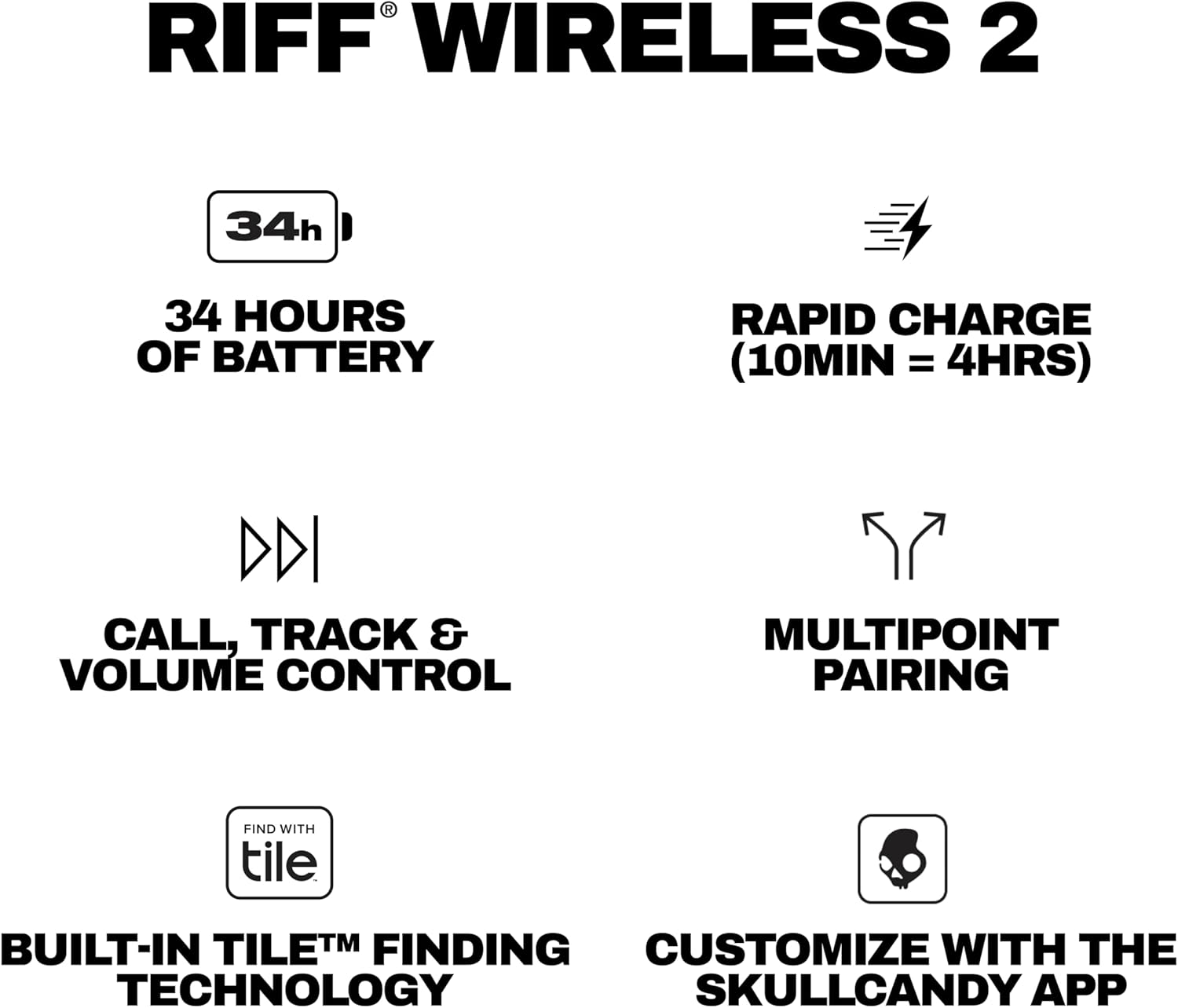 Skullcandy Riff Wireless 2 On-Ear Bluetooth Headphones, Up to 34 Hrs Battery, Foldable Lightweight Design, Convenient for Travel with Included 3.5mm AUX Cable, Microphone for iPhone Android - Black - Image 9