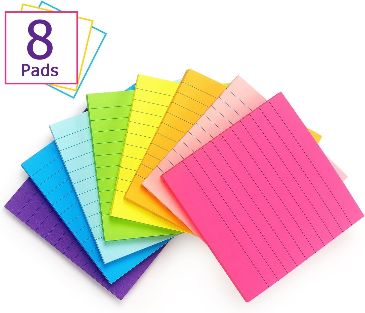 Eastern Wolf 8 Pads Lined Sticky Notes 4x4 Sticky Notes with Lines Self-Stick Note Pads 8 Bright Multi Colors, 50 Sheet/Pad - Image 3