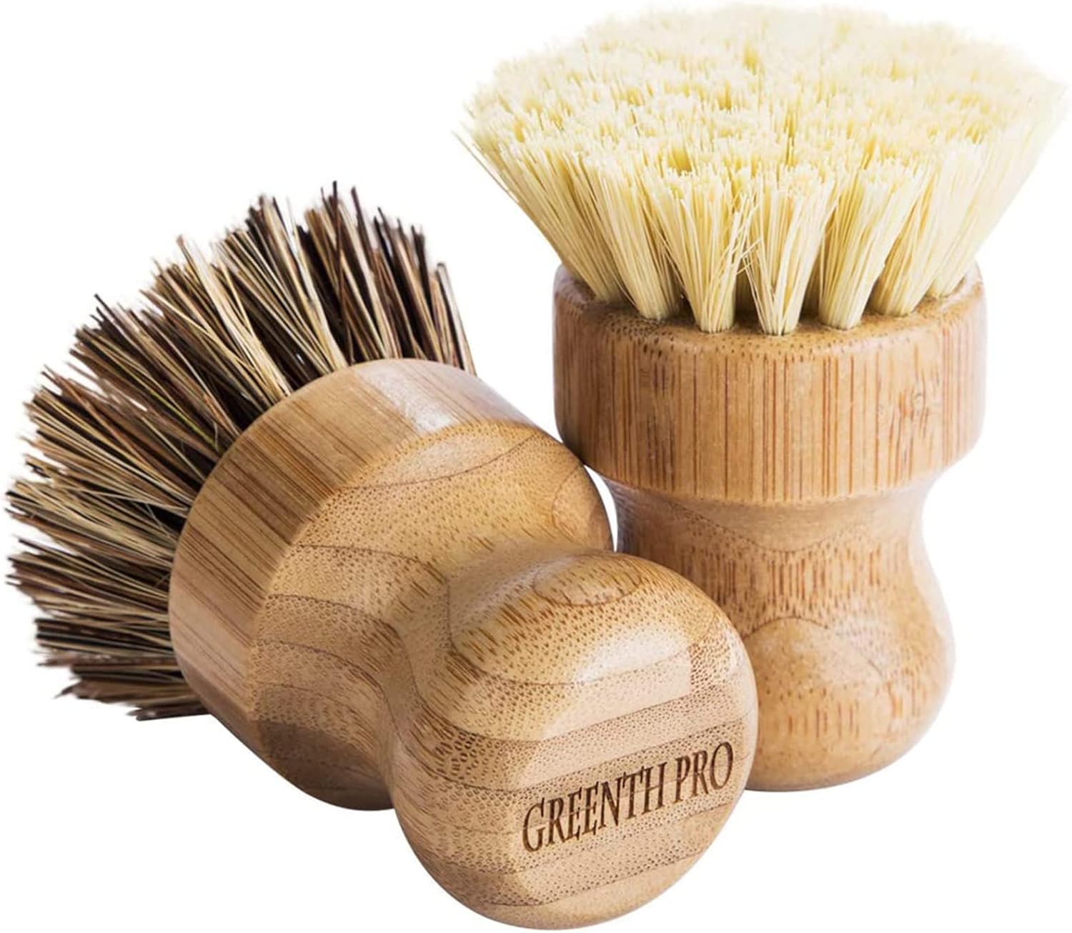 Palm Pot Brush- Bamboo Round 3 Packs Mini Dish Brush Natural Scrub Brush Durable Scrubber Cleaning Kit with Union Fiber and Tampico Fiber for Cleaning Pots, Pans and Vegetables - Image 3